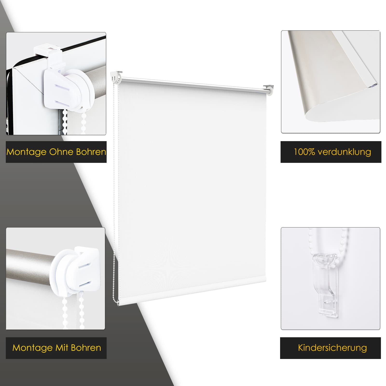 Verdunkelungsrollo Klemmfix Thermorollo ohne Bohren Weiß