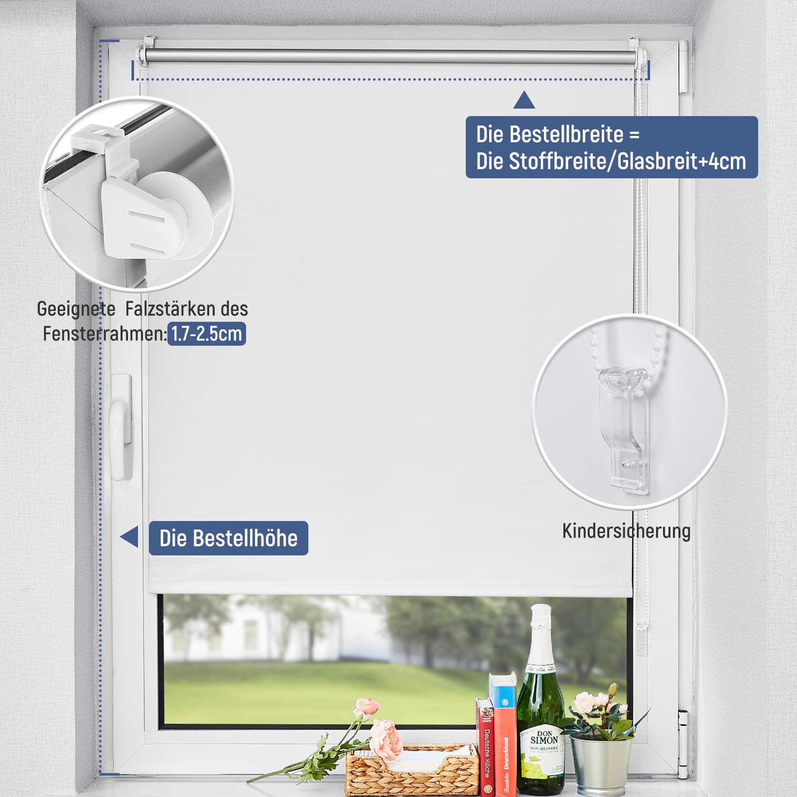 Verdunkelungsrollo Klemmfix Thermorollo ohne Bohren Weiß