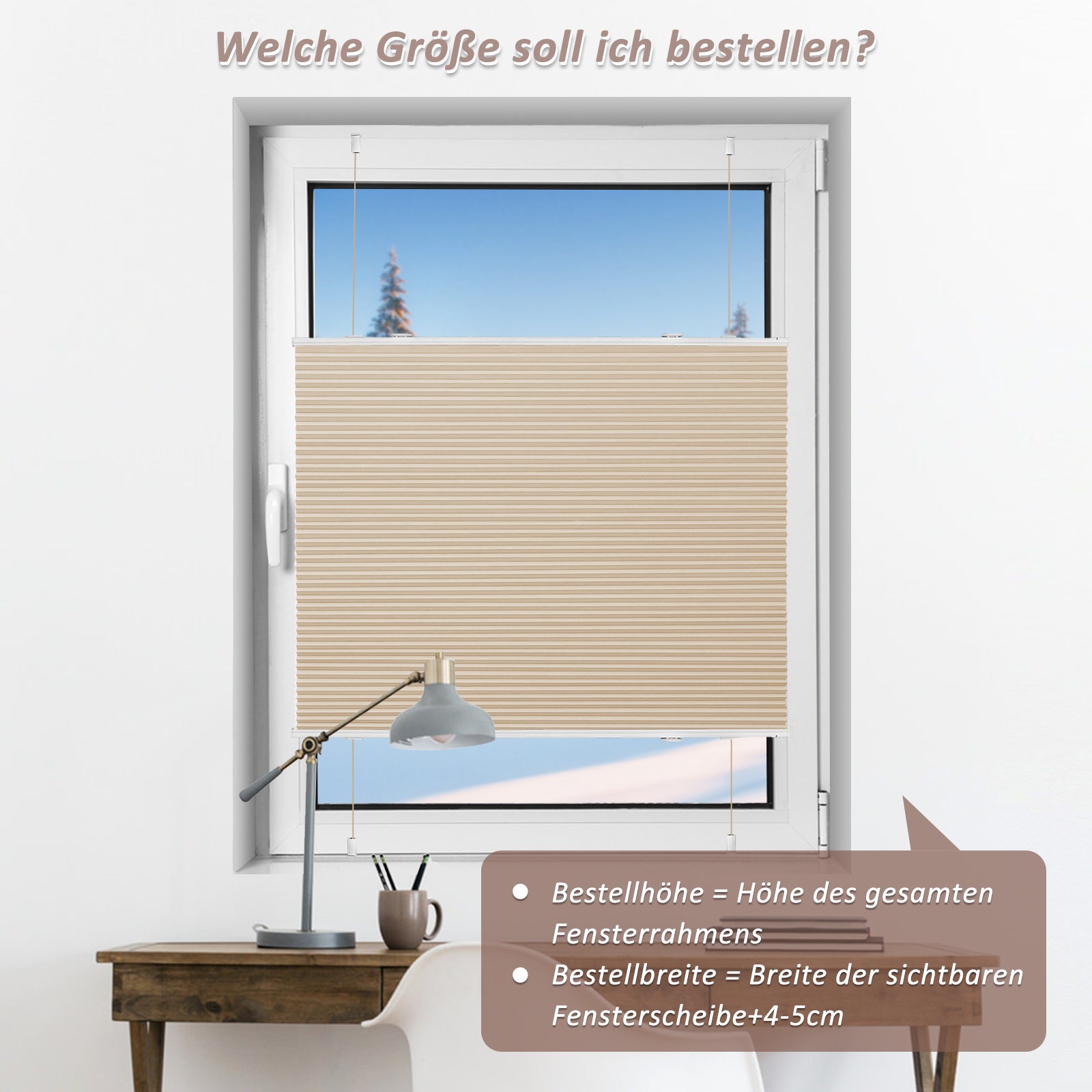 Wabenplissee Klemmfix Verdunkelung Thermo Zweifarbig Weiß-Beige