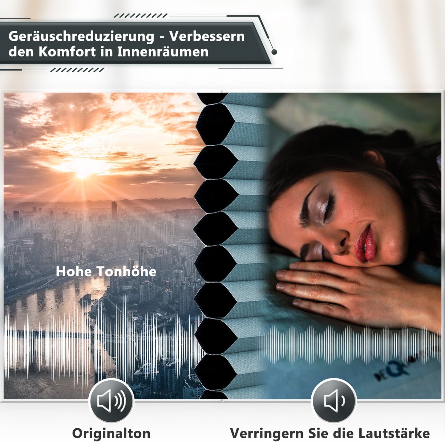 Wabenplissee Klemmfix Verdunkelung Thermo Zweifarbig Weiß-Hellblau