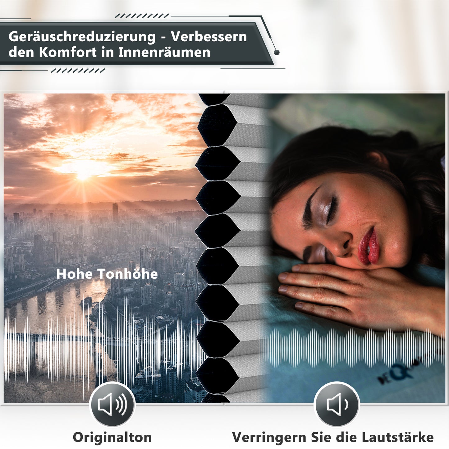 Wabenplissee Klemmfix Verdunkelung Thermo Zweifarbig Weiß-Hellgrau