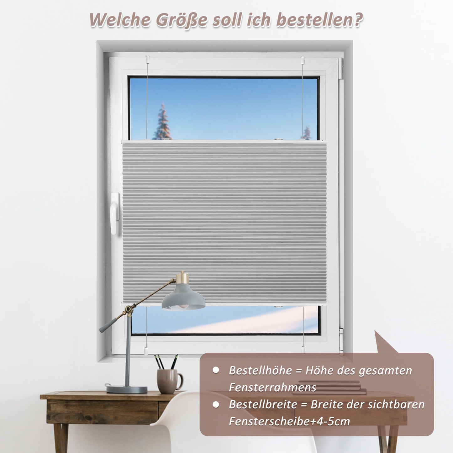 Wabenplissee Klemmfix Verdunkelung Thermo Zweifarbig Weiß-Hellgrau
