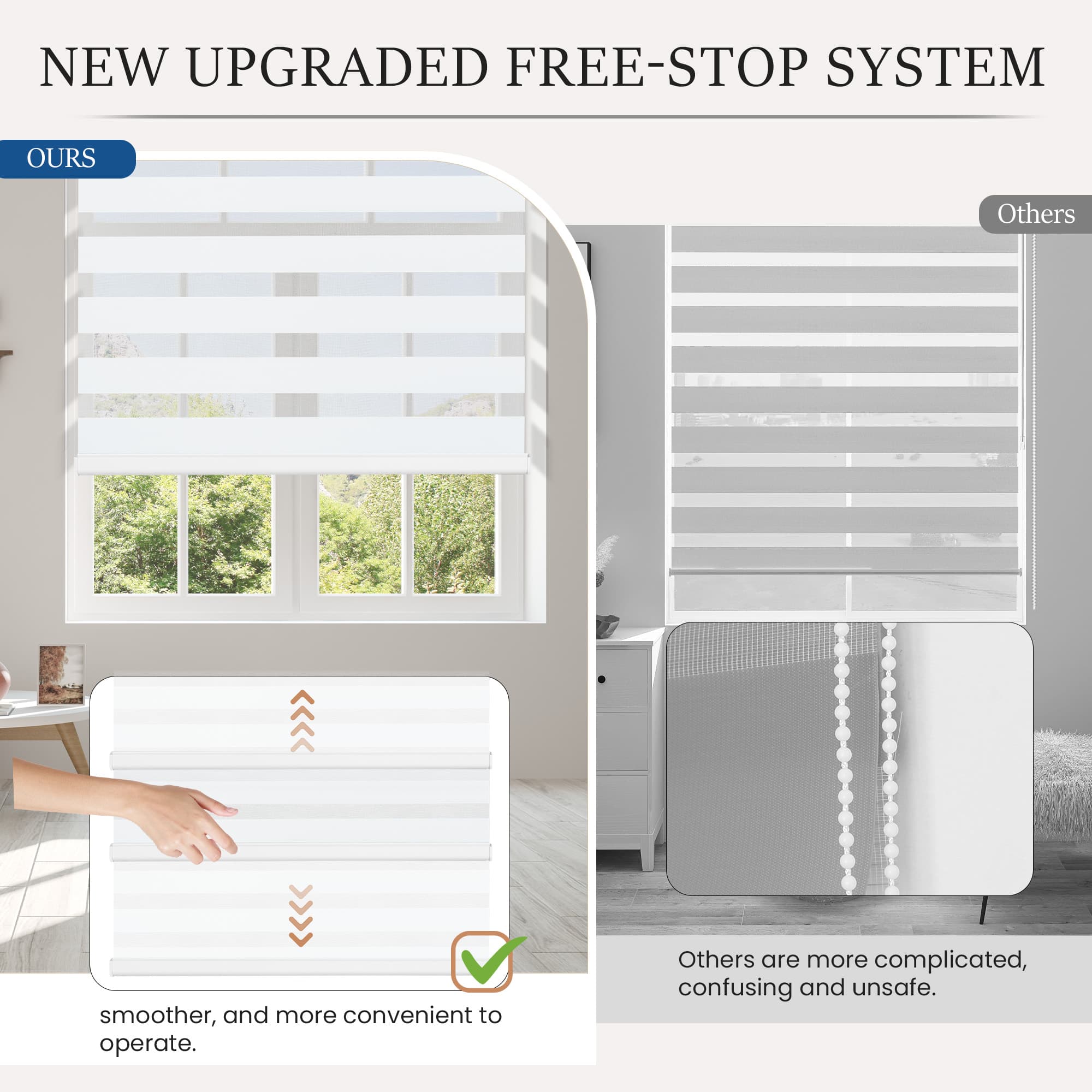 Schnurlos | Lichtdurchlässig | Kassette | Freistopp | Zebra Rollo | Maßanfertigung