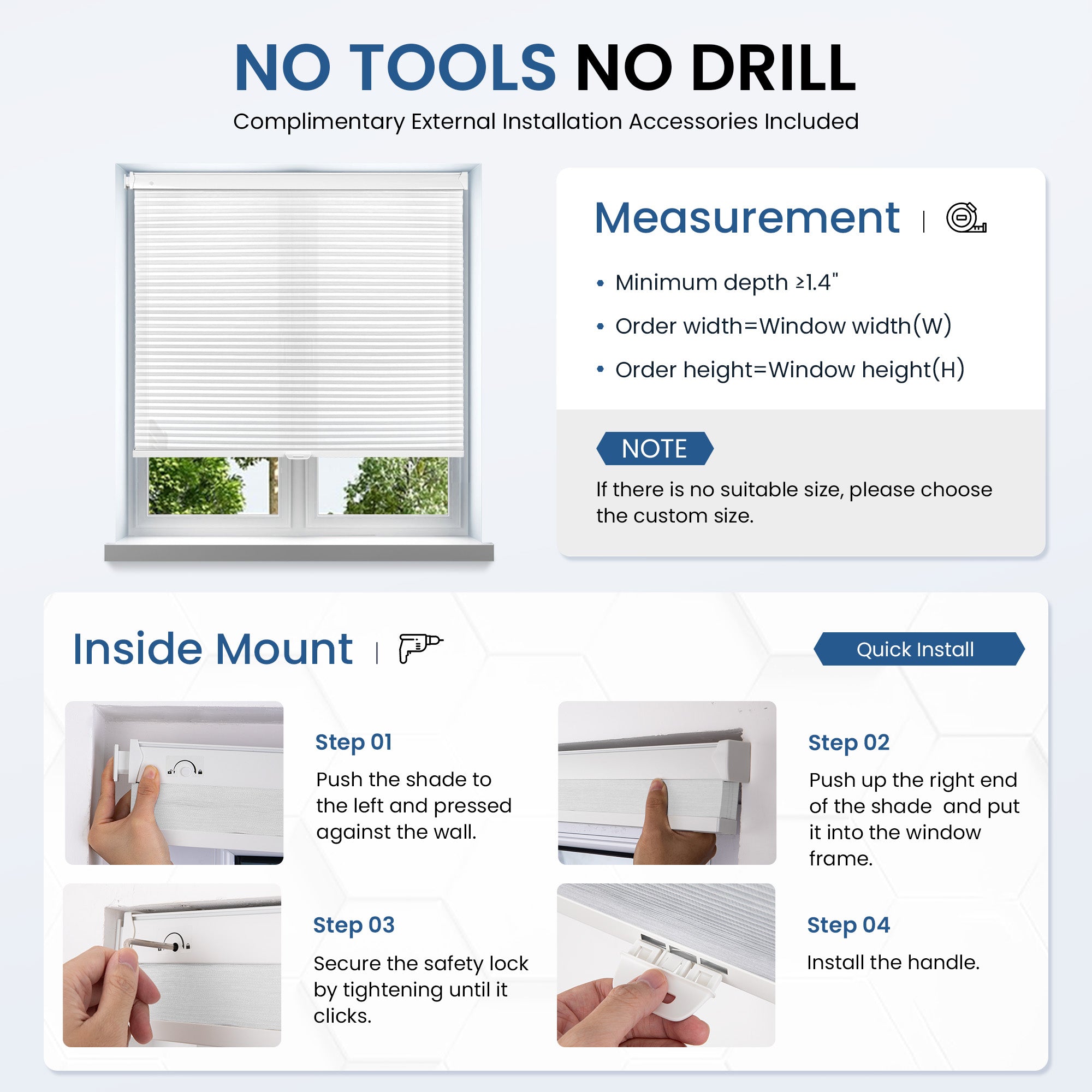 Ohne Bohren | Schnurlos | Lichtdurchlässig | Freistopp | Wabenplissee | Nach Maß