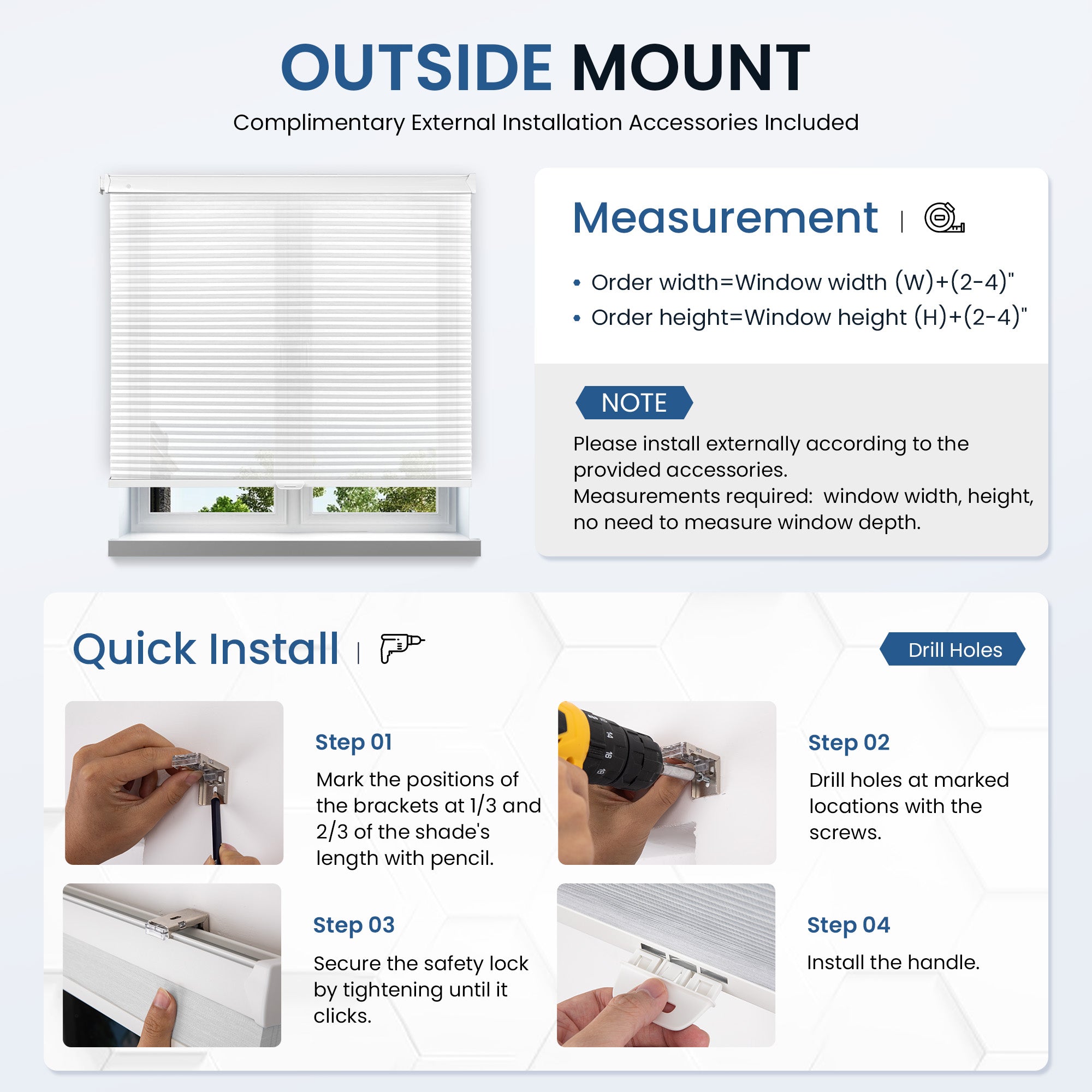 Ohne Bohren | Schnurlos | Lichtdurchlässig | Freistopp | Wabenplissee | Nach Maß
