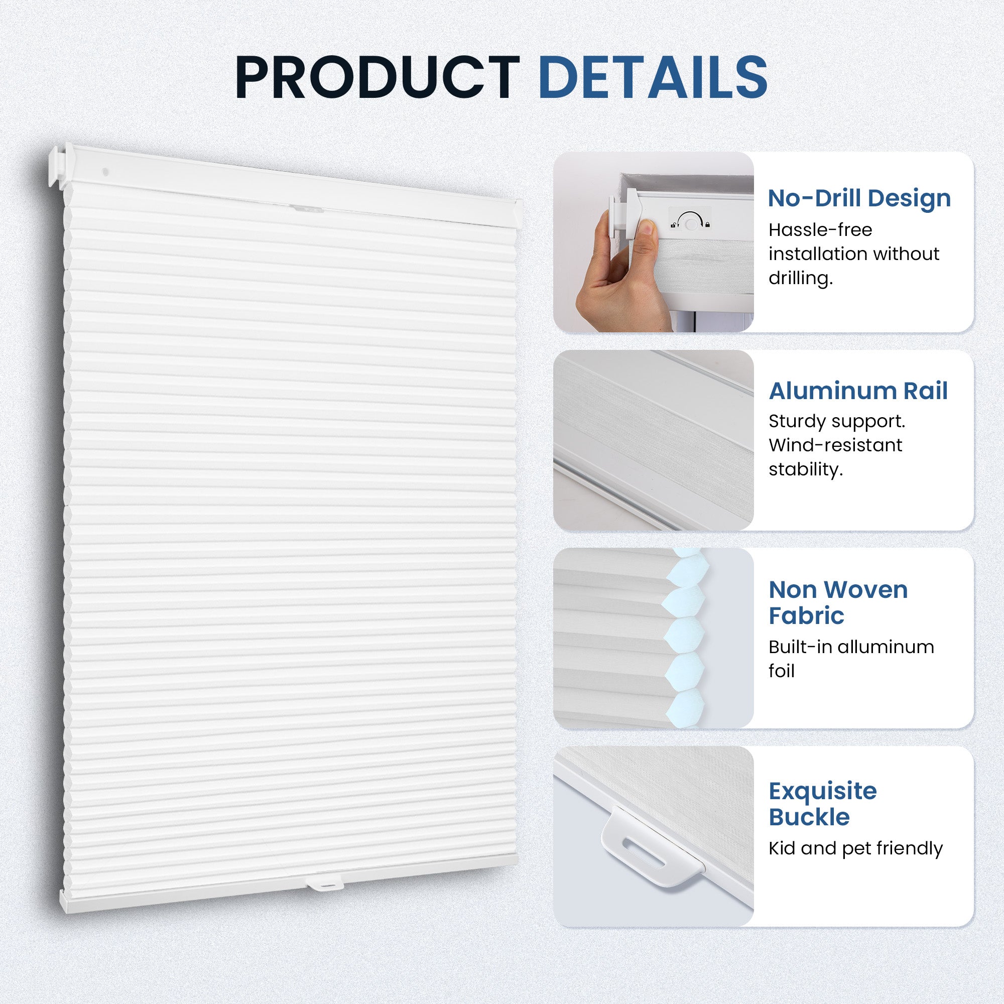 Ohne Bohren | Schnurlos | Lichtdurchlässig | Freistopp | Wabenplissee | Nach Maß