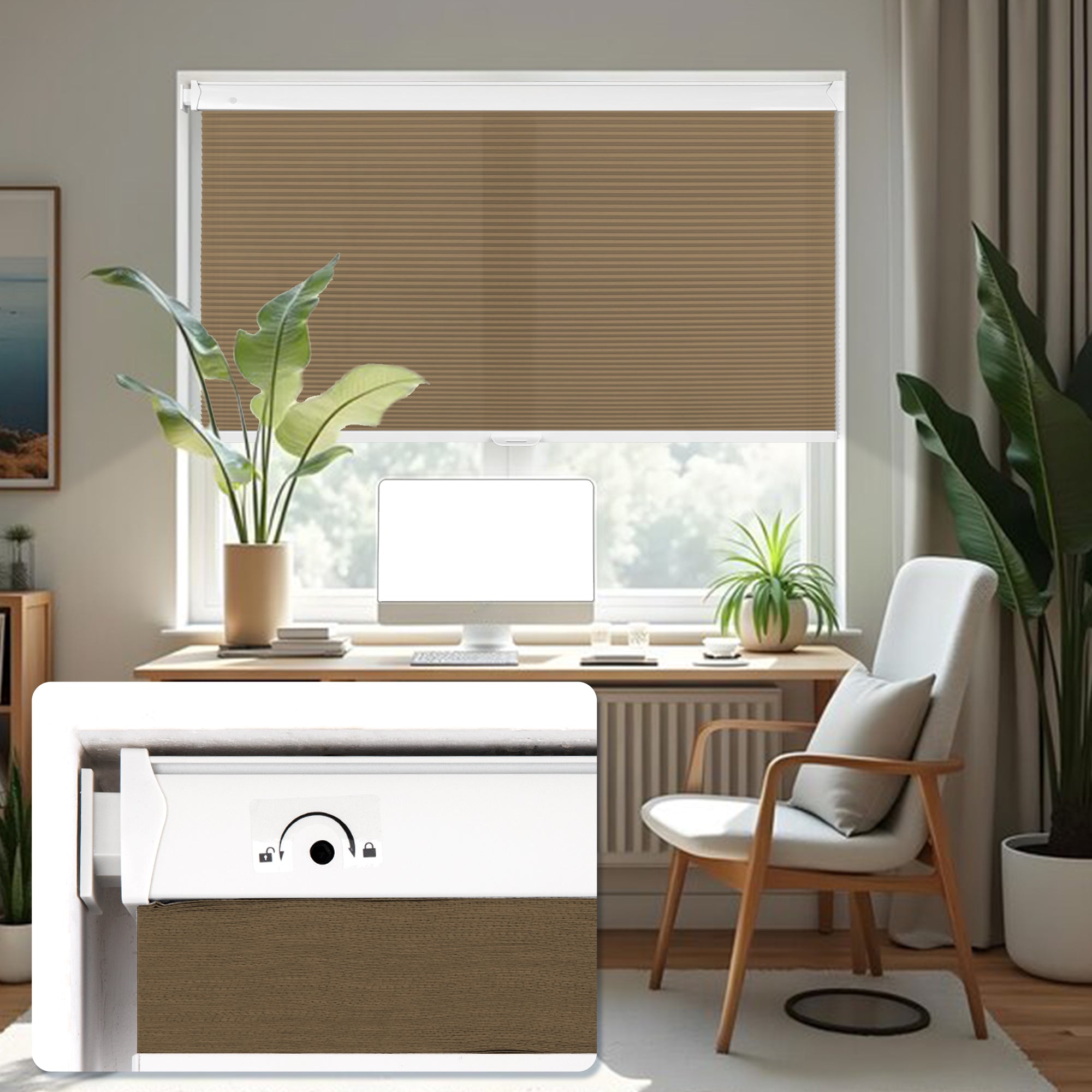 Ohne Bohren | Schnurlos | Lichtdurchlässig | Freistopp | Wabenplissee | Nach Maß