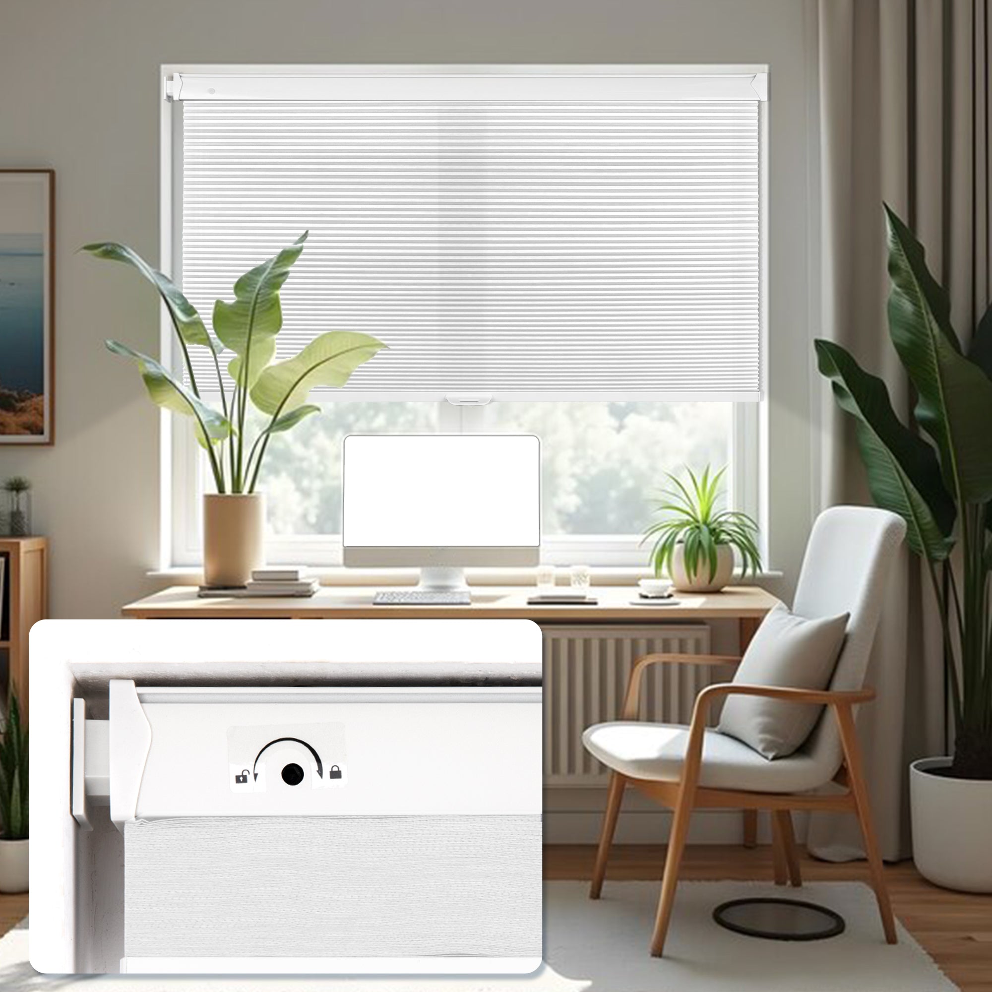 Ohne Bohren | Schnurlos | Lichtdurchlässig | Freistopp | Wabenplissee | Nach Maß