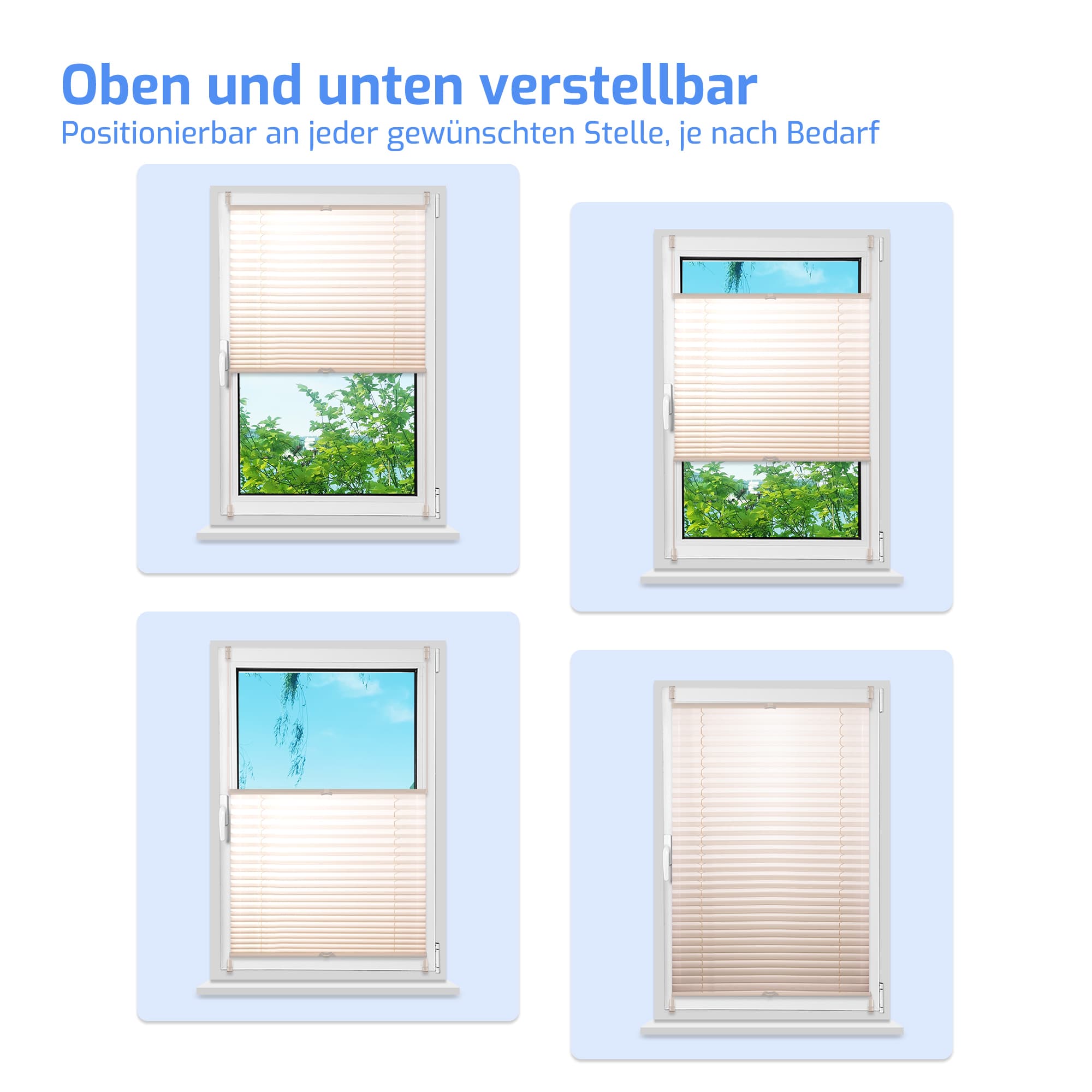 Ohne Bohren | Klemmfix | Komplett farbgleich | Lichtdurchlässig | Plissee | Nach Maß