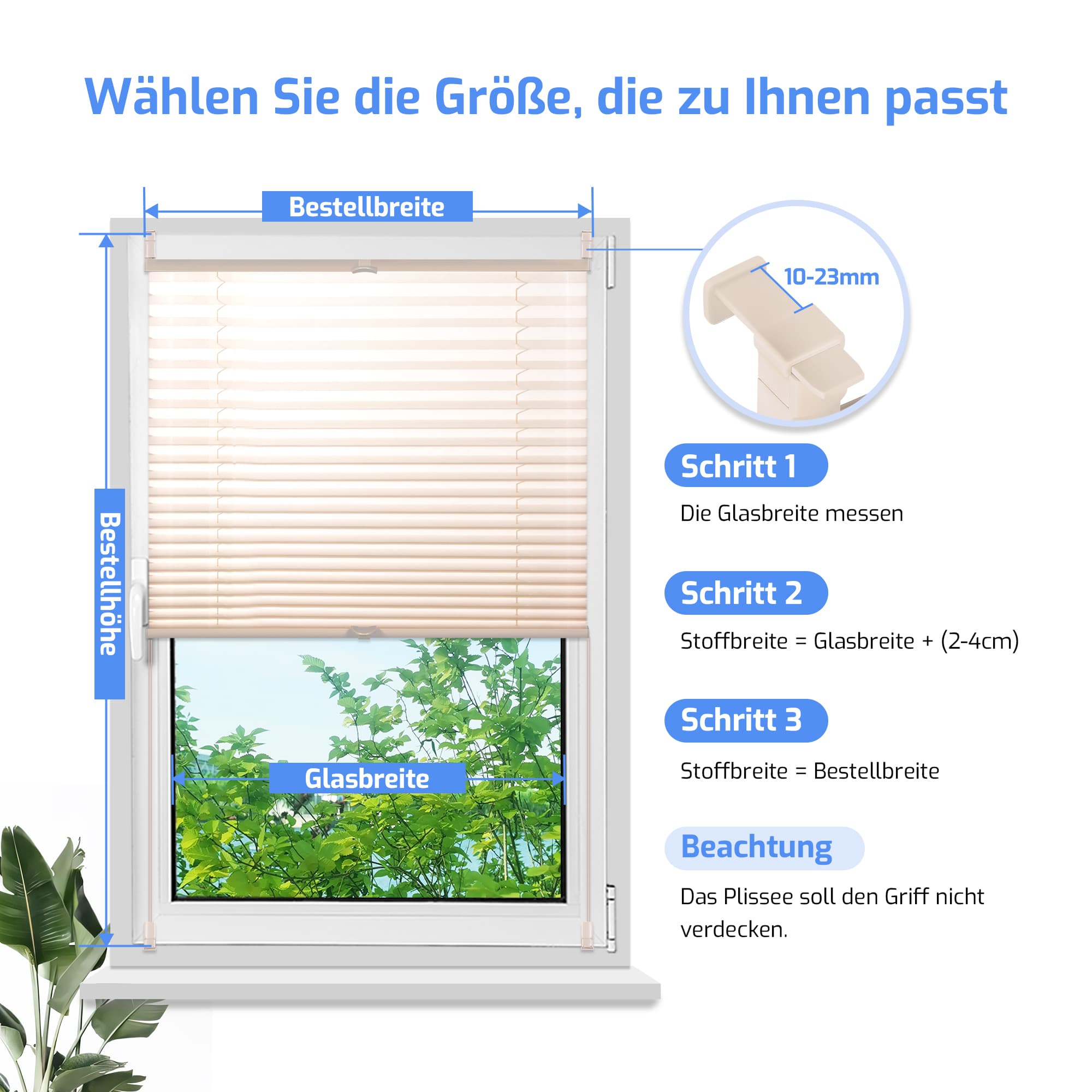 Ohne Bohren | Klemmfix | Komplett farbgleich | Lichtdurchlässig | Plissee | Nach Maß