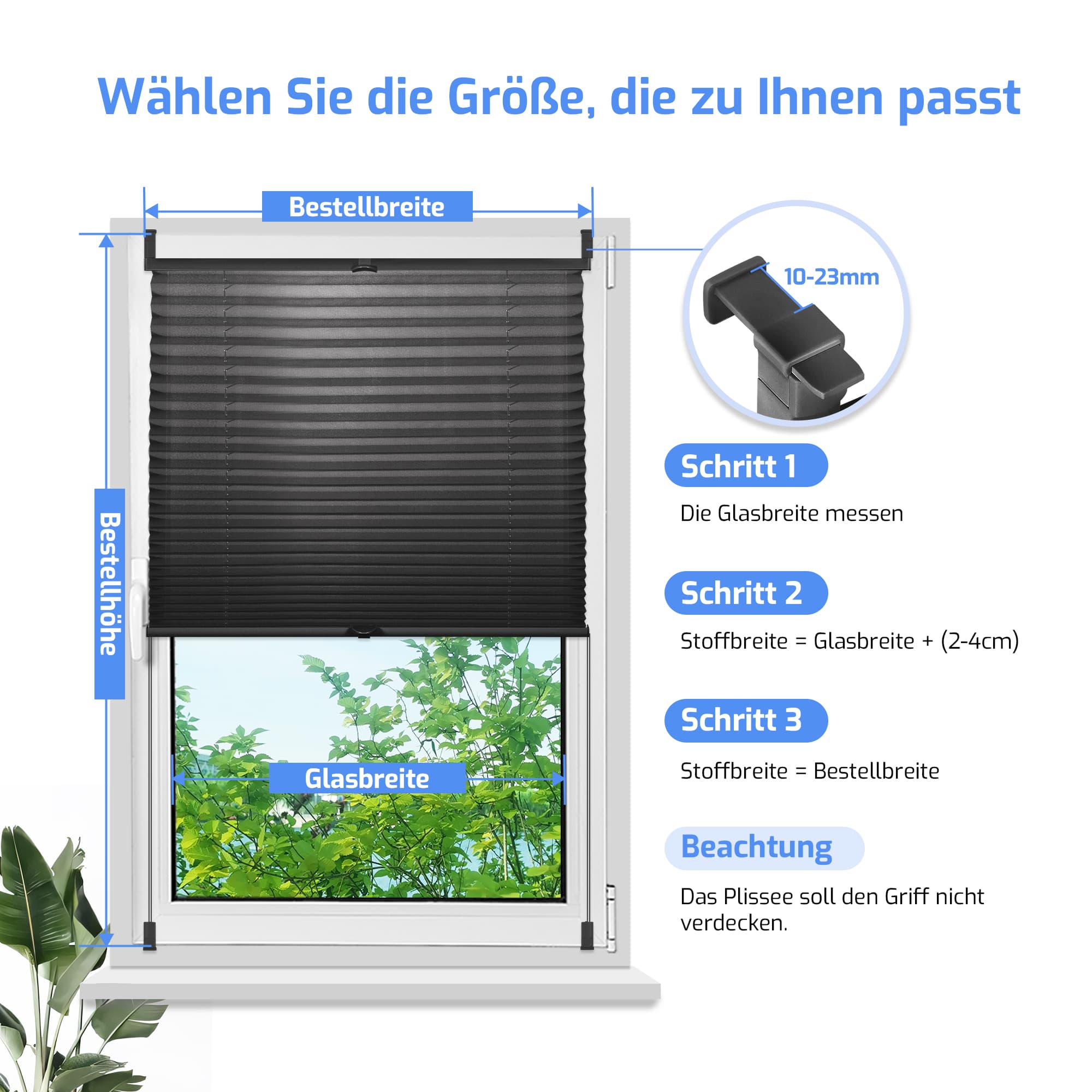 Ohne Bohren | Klemmfix | Komplett farbgleich | Lichtdurchlässig | Plissee | Nach Maß