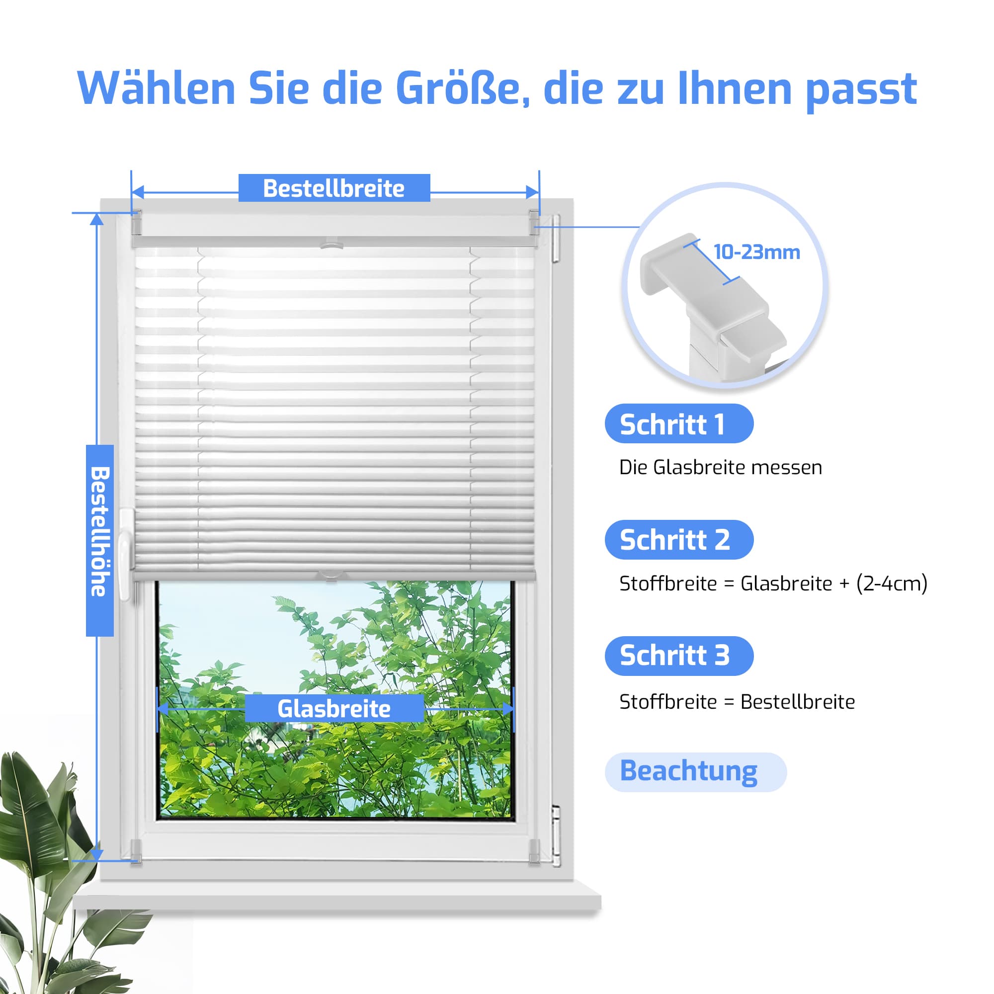 Ohne Bohren | Klemmfix | Komplett farbgleich | Lichtdurchlässig | Plissee | Nach Maß