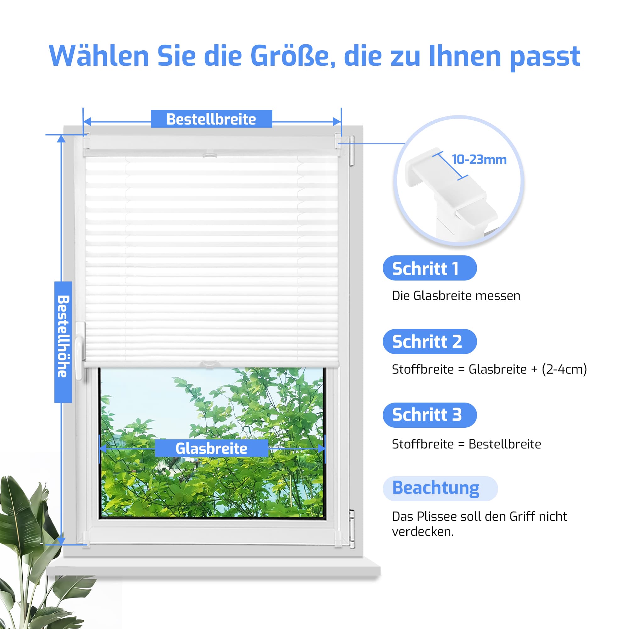 Ohne Bohren | Klemmfix | Komplett farbgleich | Lichtdurchlässig | Plissee | Nach Maß