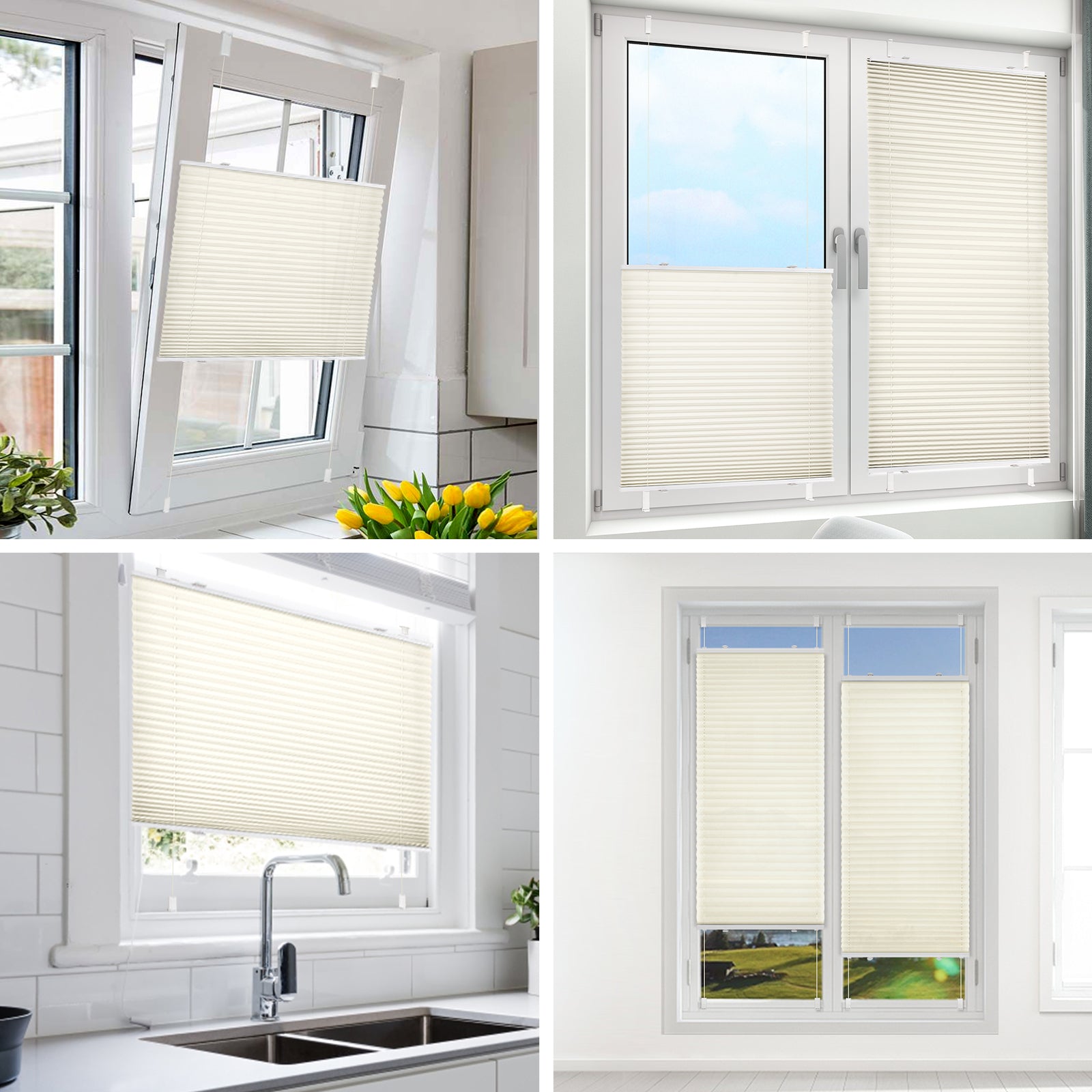 Lichtdurchlässig ohne Bohren Klemmfix Faltrollo Plissee Beige