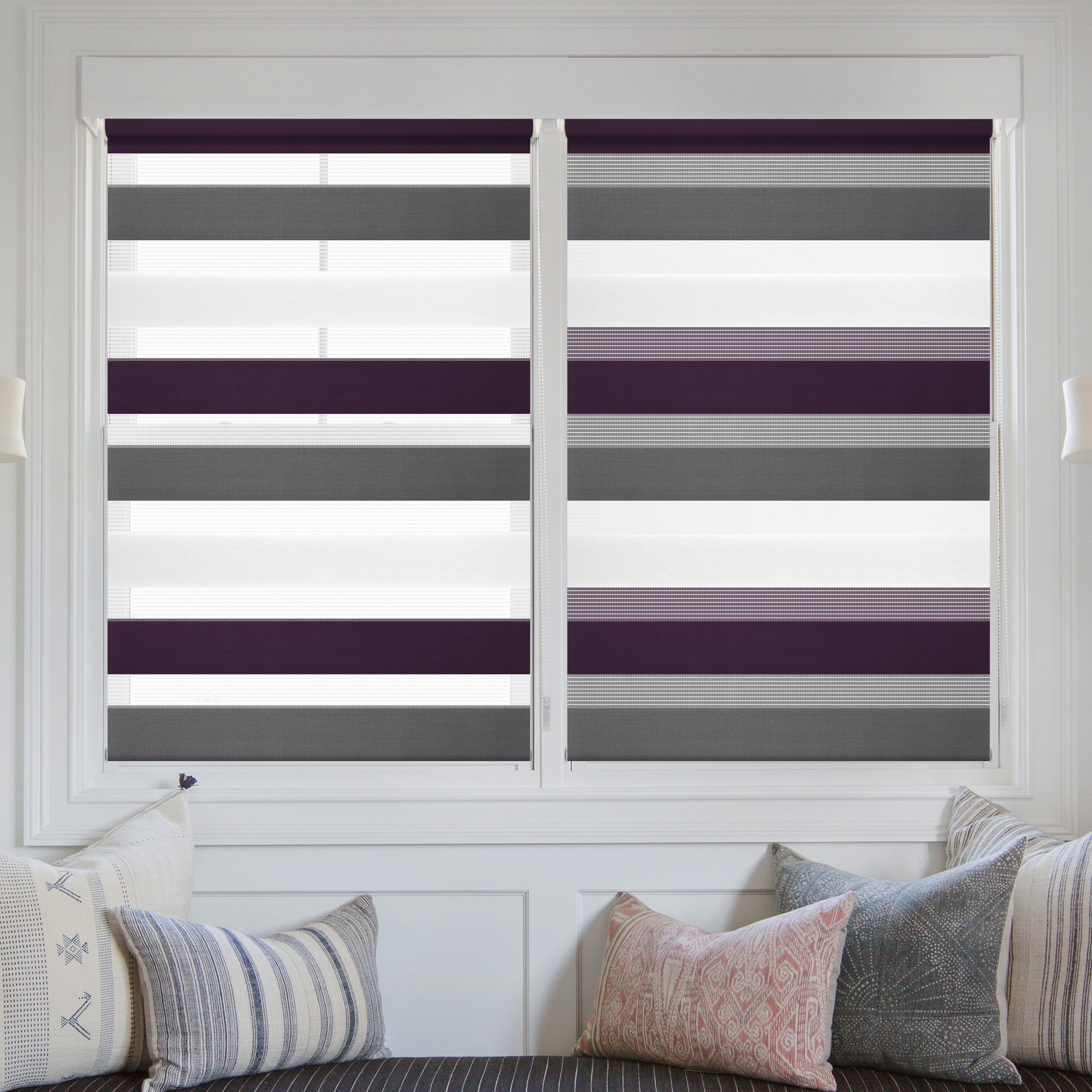 Doppelrollo Duo Rollo Klemmfix ohne Bohren Weiß Anthrazit Aubergine