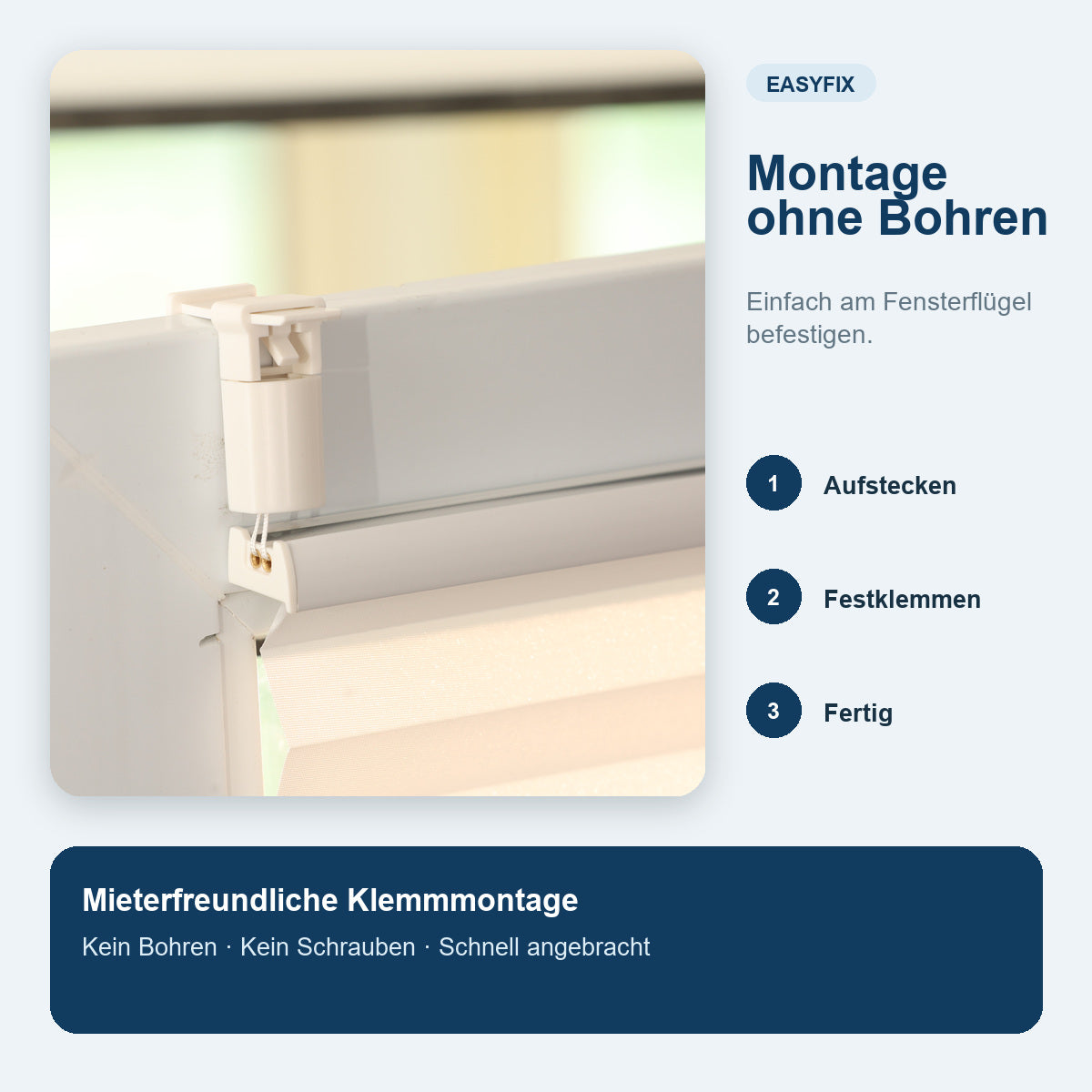 Lichtdurchlässiges Plissee Klemmfix ohne Bohren mit Sichtschutz
