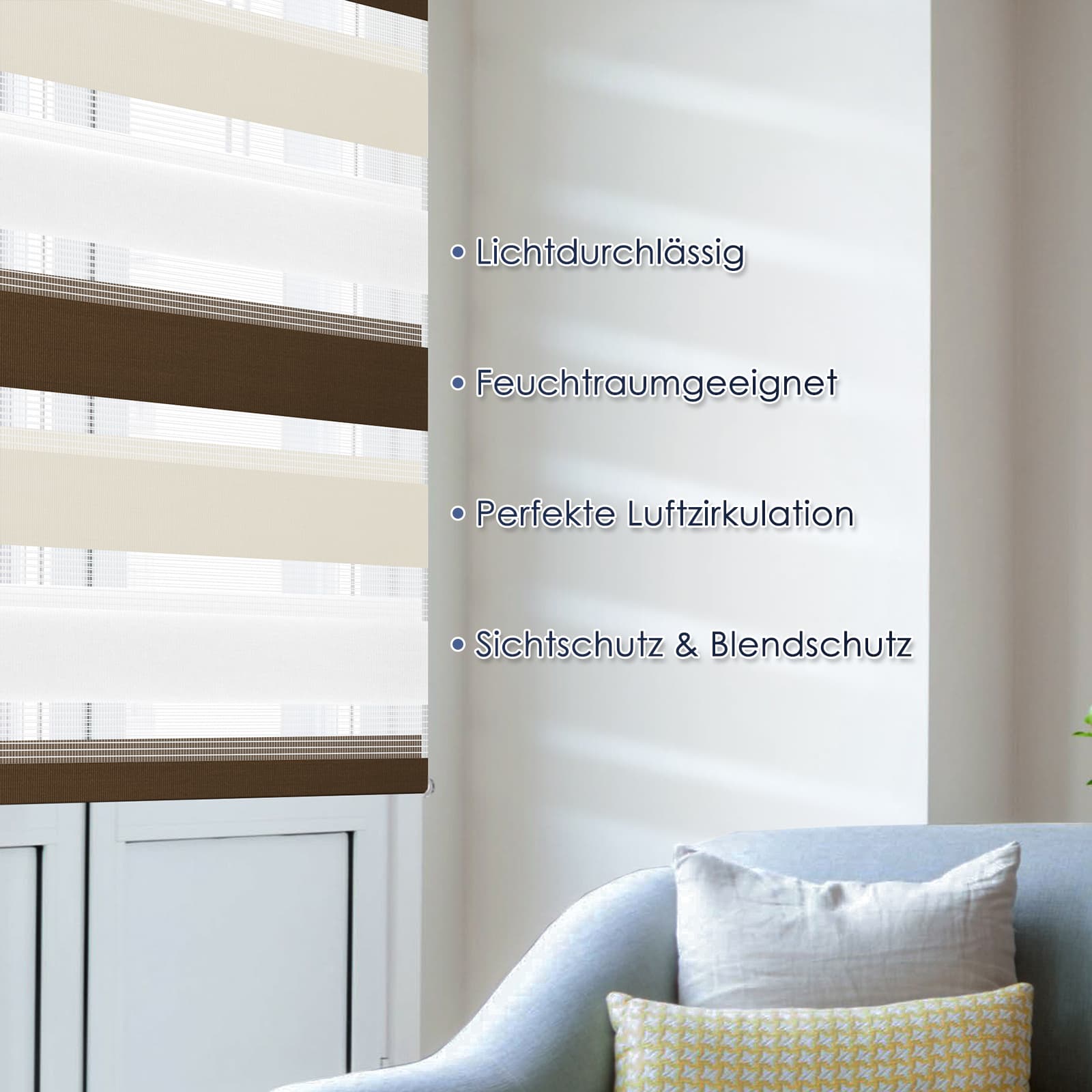 Doppelrollo Duo Rollo Klemmfix ohne Bohren Weiß Beige Braun