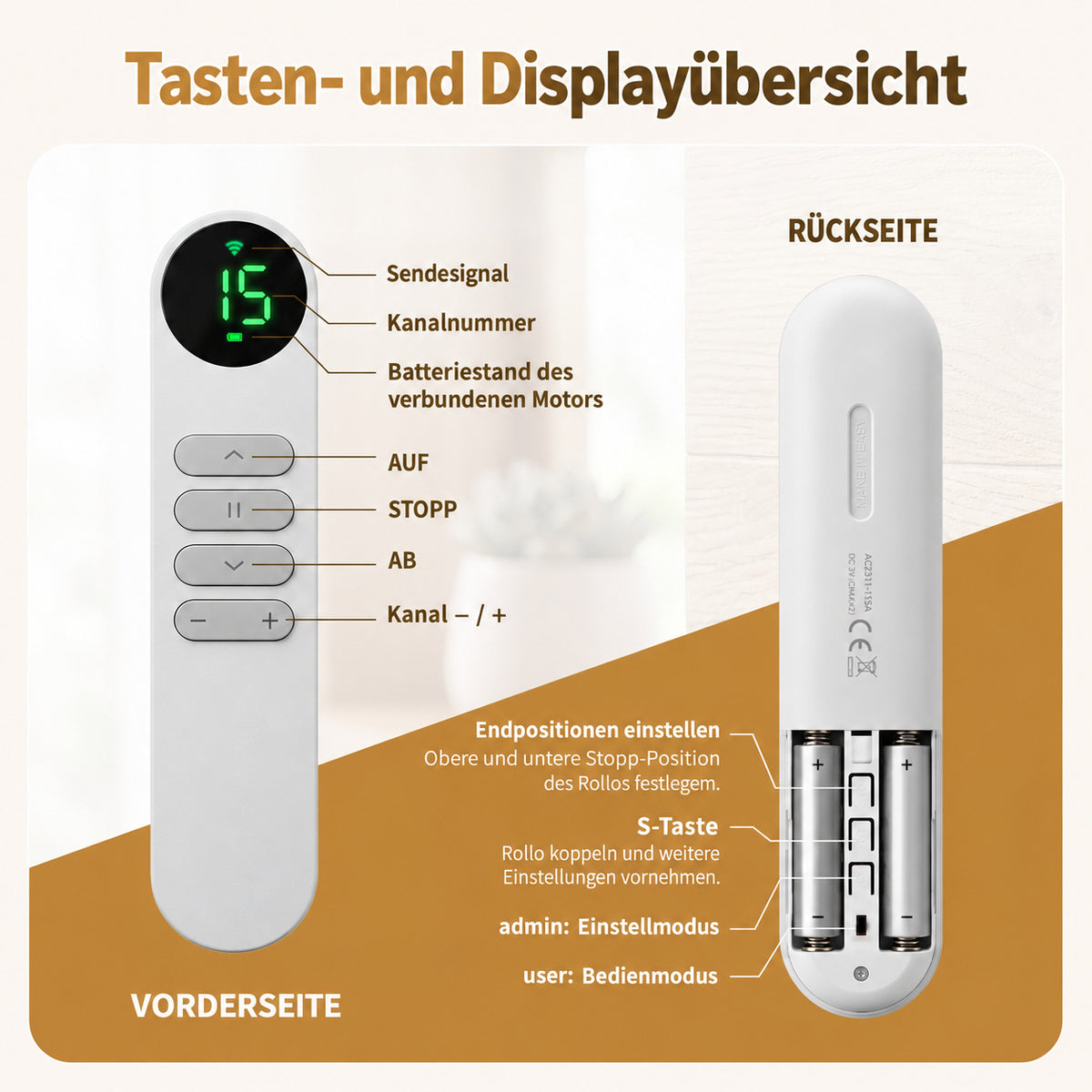 Grandekor 15-Kanal-Fernbedienung für elektrische Rollos – Lagerware