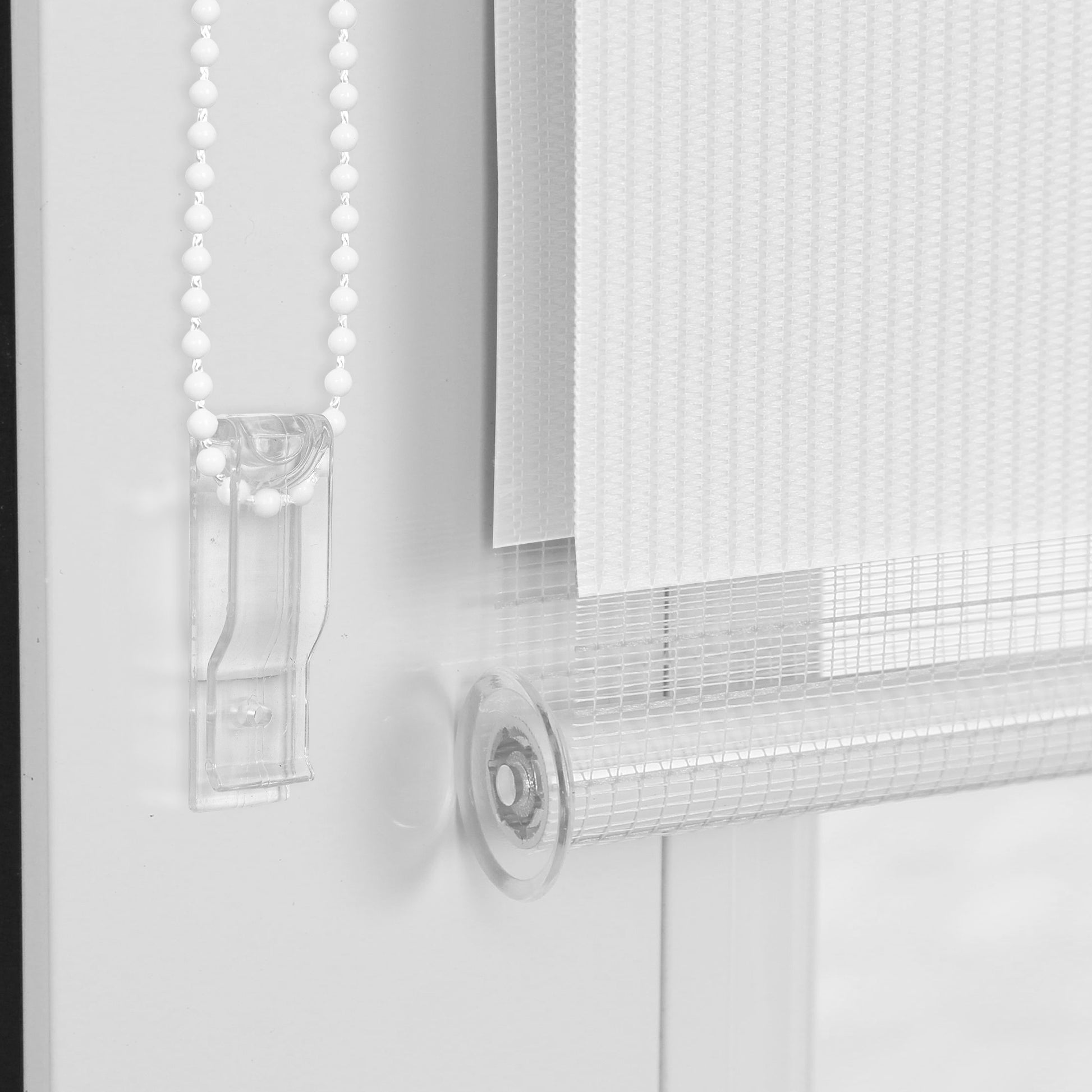 1 x Doppelrollo Klemmfix ohne bohren, Seitenzugrollo mit Streifen, Duo-Rollo  für Fenster, Stoff 86x156 cm, weiß