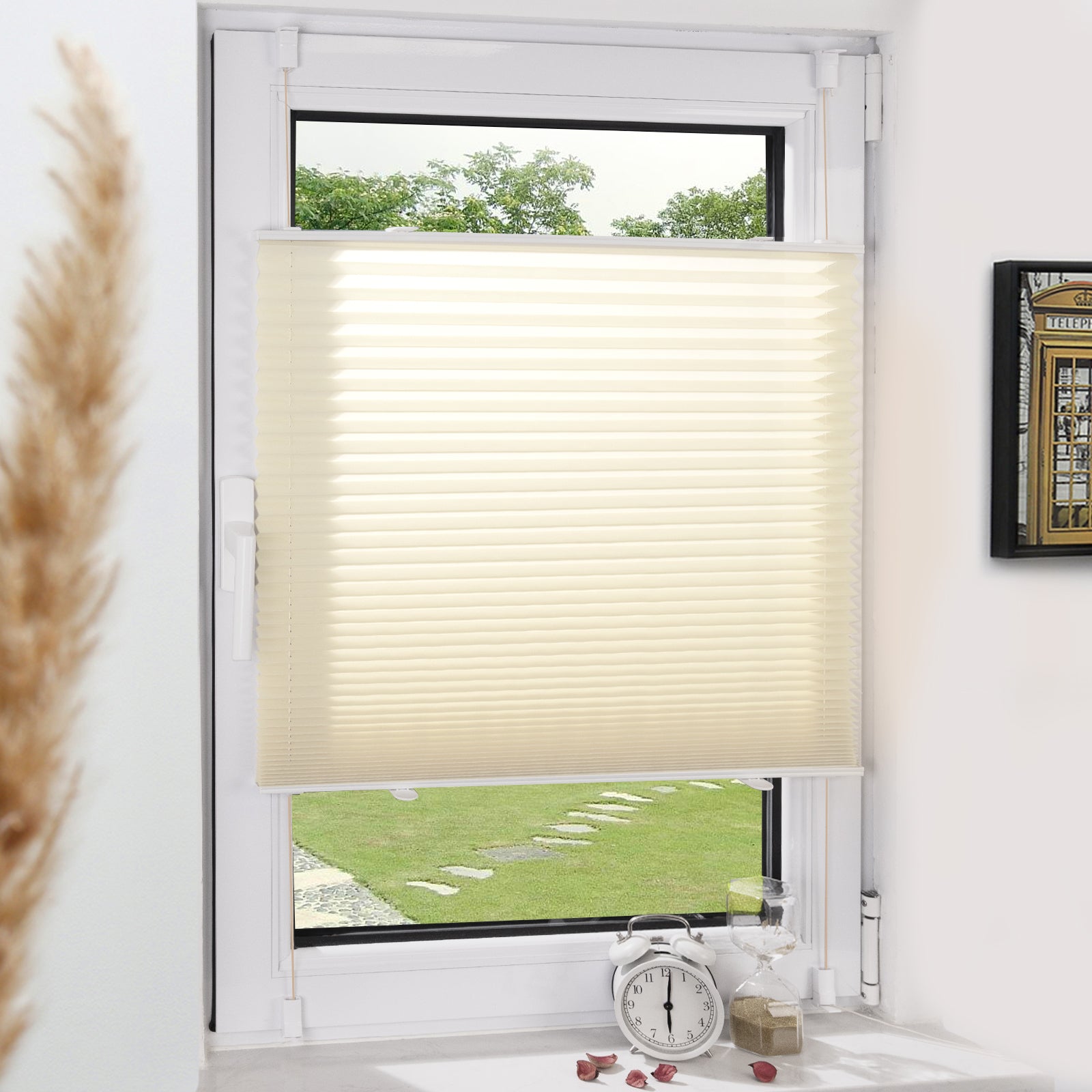 Lichtdurchlässiges Plissee Klemmfix ohne Bohren –Beige