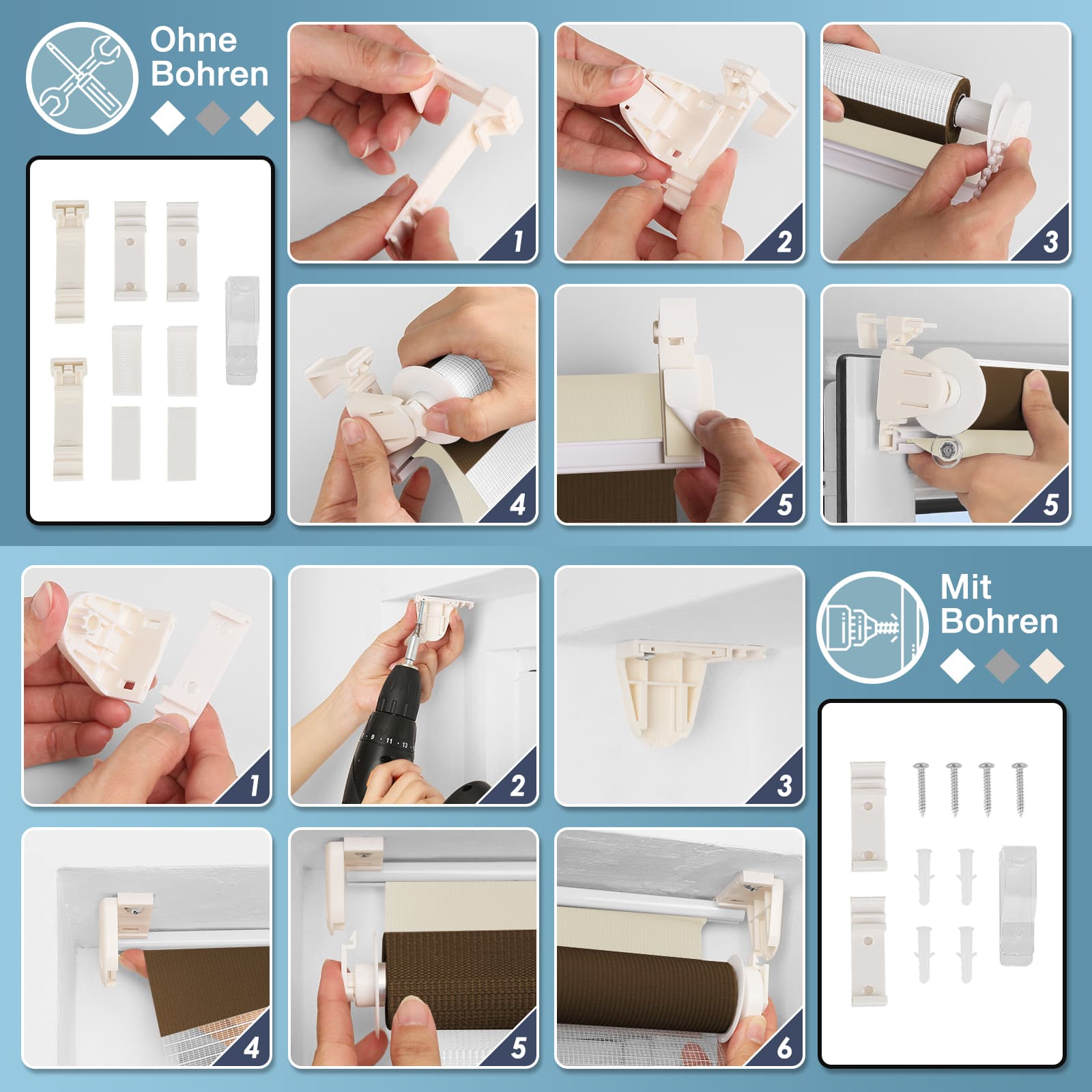 Doppelrollo Duo Rollo Klemmfix ohne Bohren Weiß Beige Braun