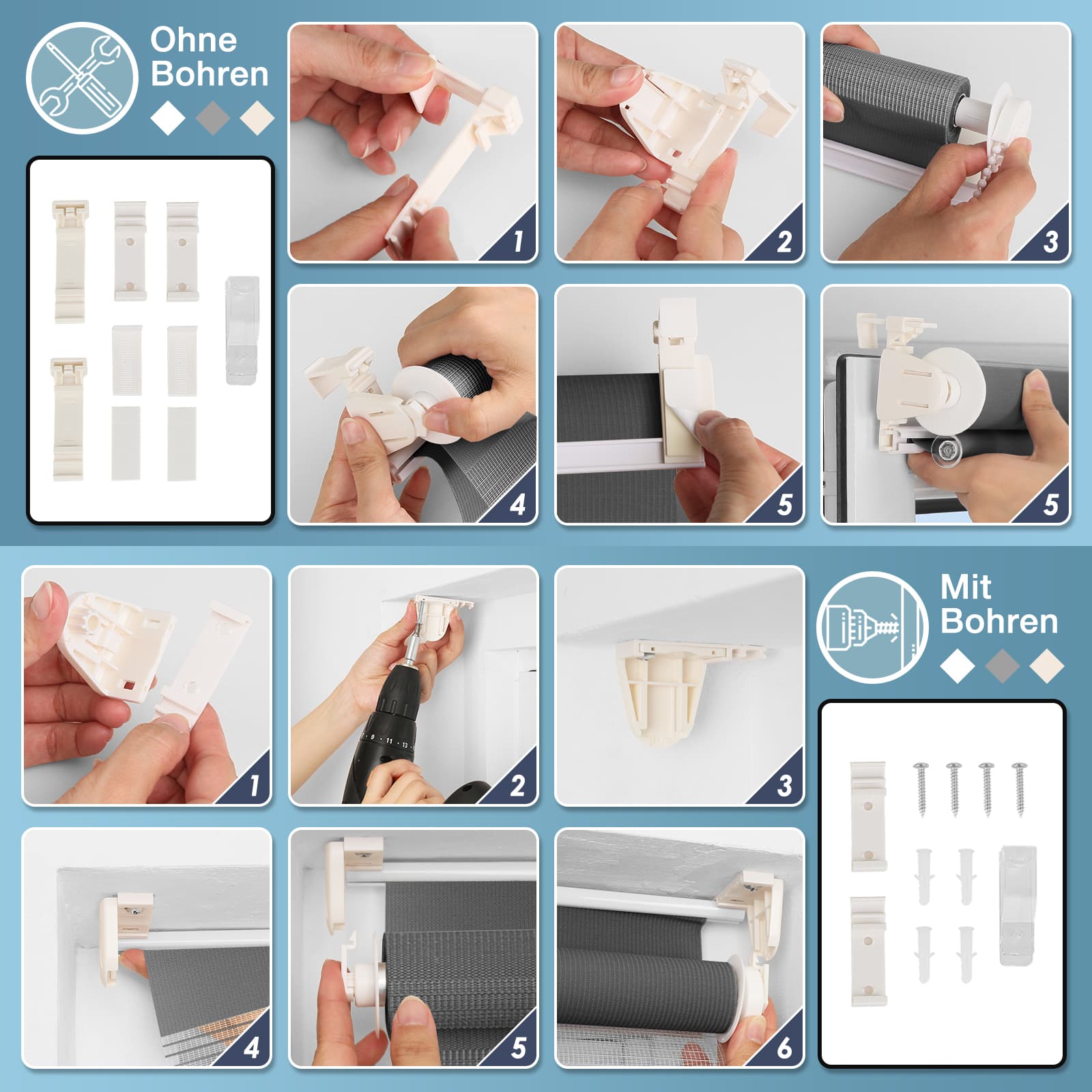 Doppelrollo Duo Rollo Klemmfix ohne Bohren Anthrazit
