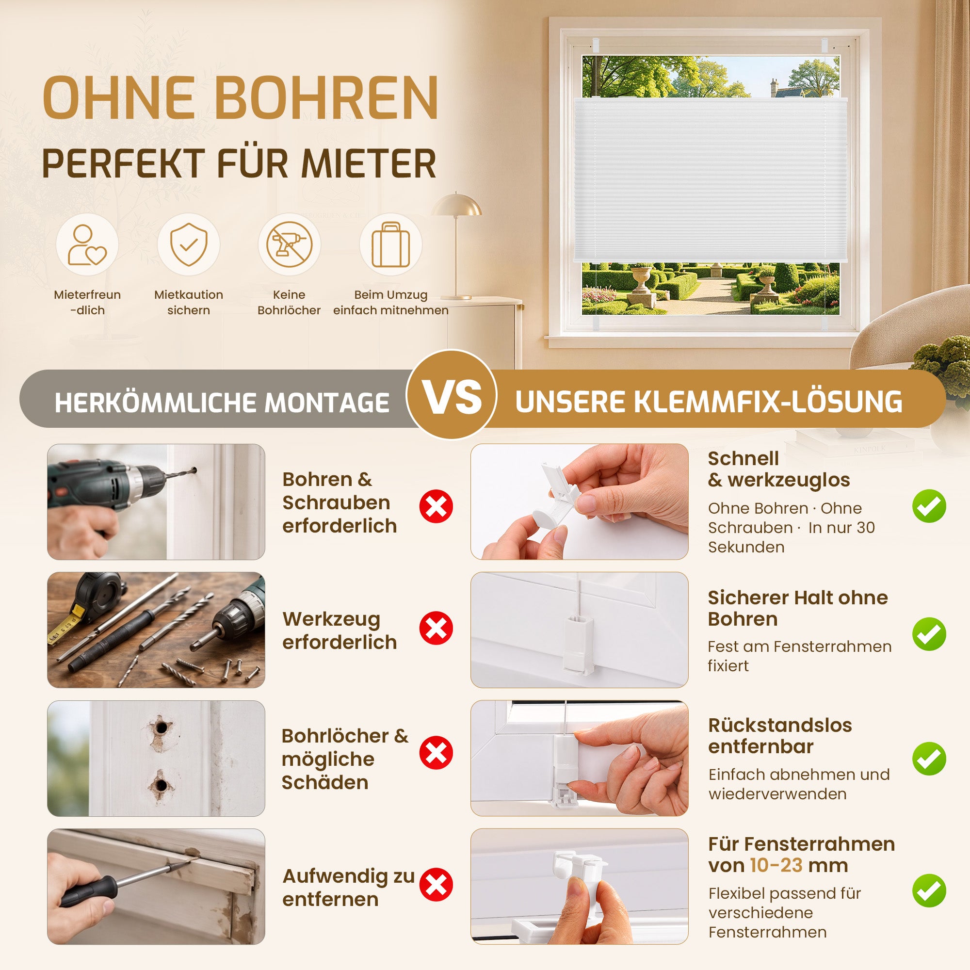 Lichtdurchlässiges Plissee Klemmfix ohne Bohren – Weiß