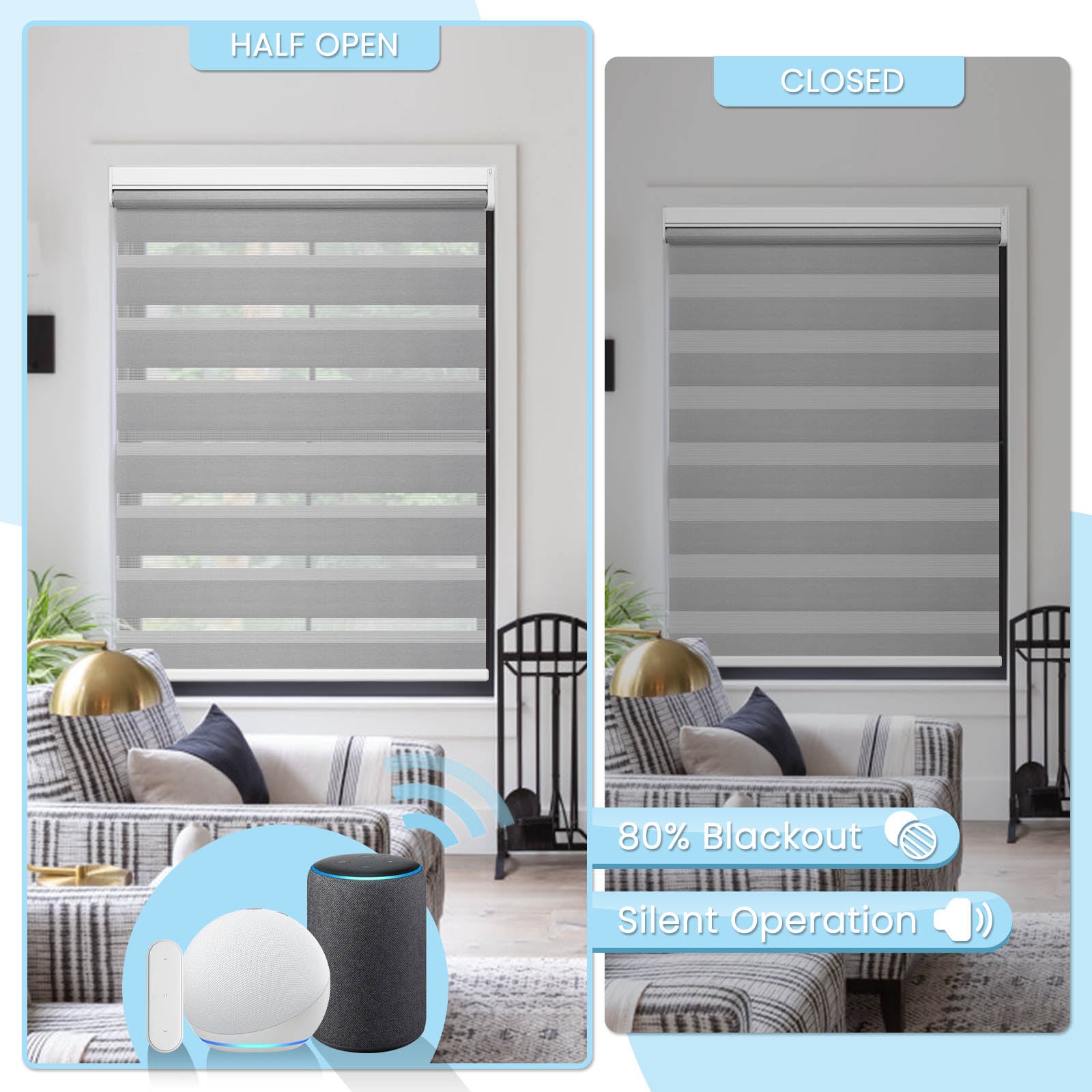 M100 Elektrisch | Lichtdurchlässige | Batterie | Zebra-Rollo | Nach Maß