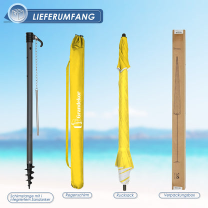 Sonnenschirm für den Strand 200cm mit UV-Schutz verstellbarer Neigungswinkel
