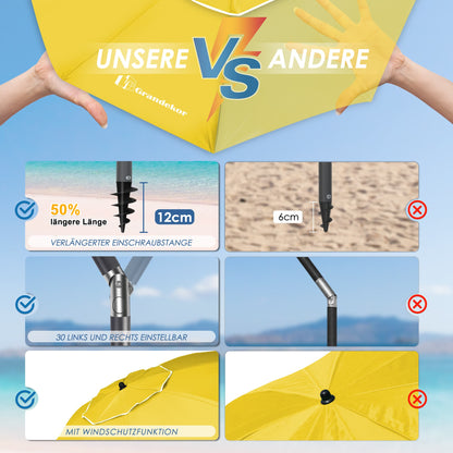 Sonnenschirm für den Strand 200cm mit UV-Schutz verstellbarer Neigungswinkel