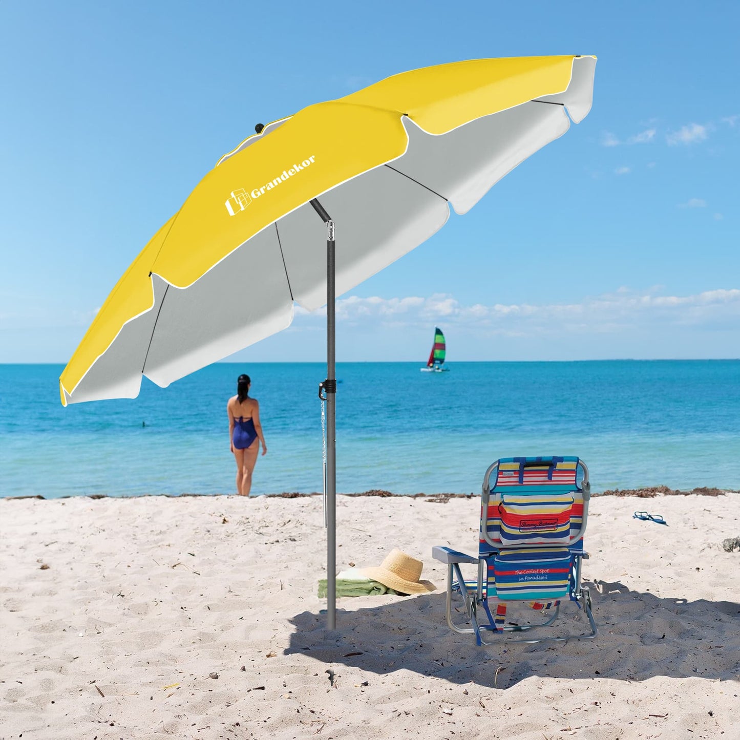 Sonnenschirm für den Strand 200cm mit UV-Schutz verstellbarer Neigungswinkel