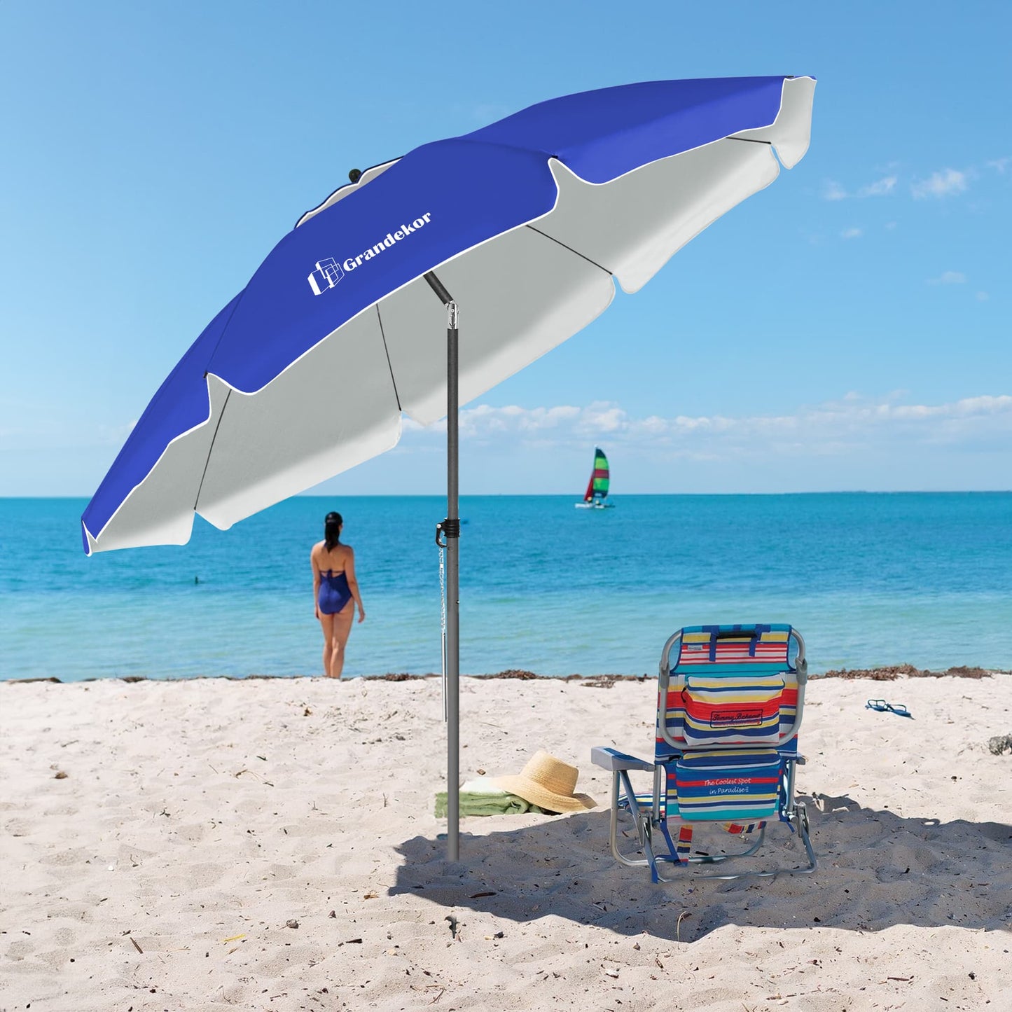Sonnenschirm für den Strand 200cm mit UV-Schutz verstellbarer Neigungswinkel