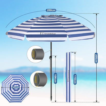 Sonnenschirm für den Strand 200cm mit UV-Schutz verstellbarer Neigungswinkel