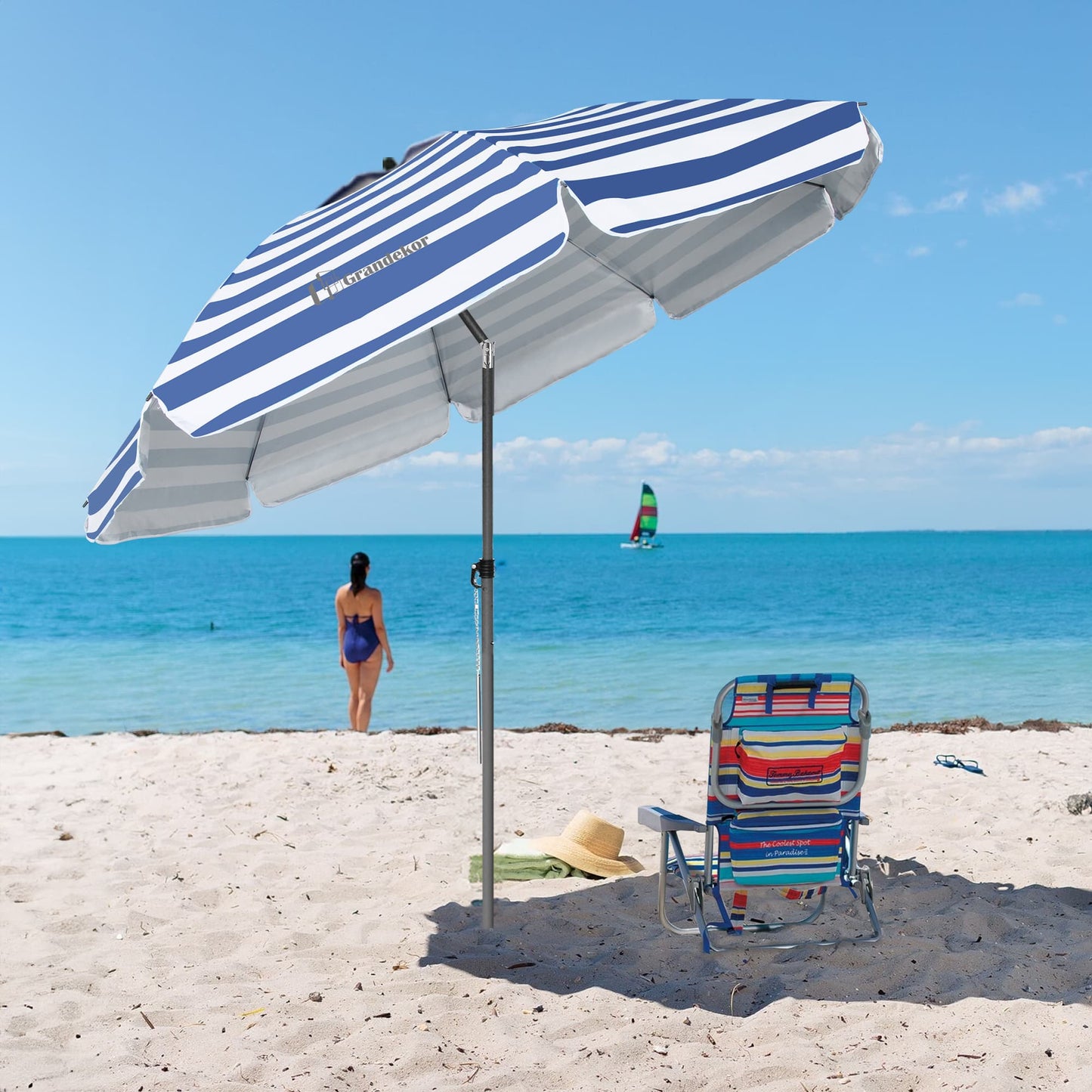 Sonnenschirm für den Strand 200cm mit UV-Schutz verstellbarer Neigungswinkel