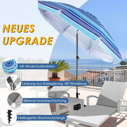 Sonnenschirm für den Strand 200cm mit UV-Schutz verstellbarer Neigungswinkel