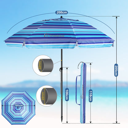 Sonnenschirm für den Strand 200cm mit UV-Schutz verstellbarer Neigungswinkel