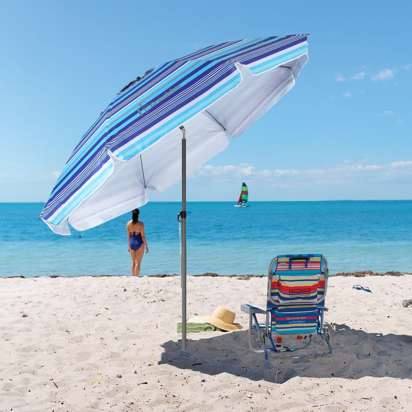 Sonnenschirm für den Strand 200cm mit UV-Schutz verstellbarer Neigungswinkel