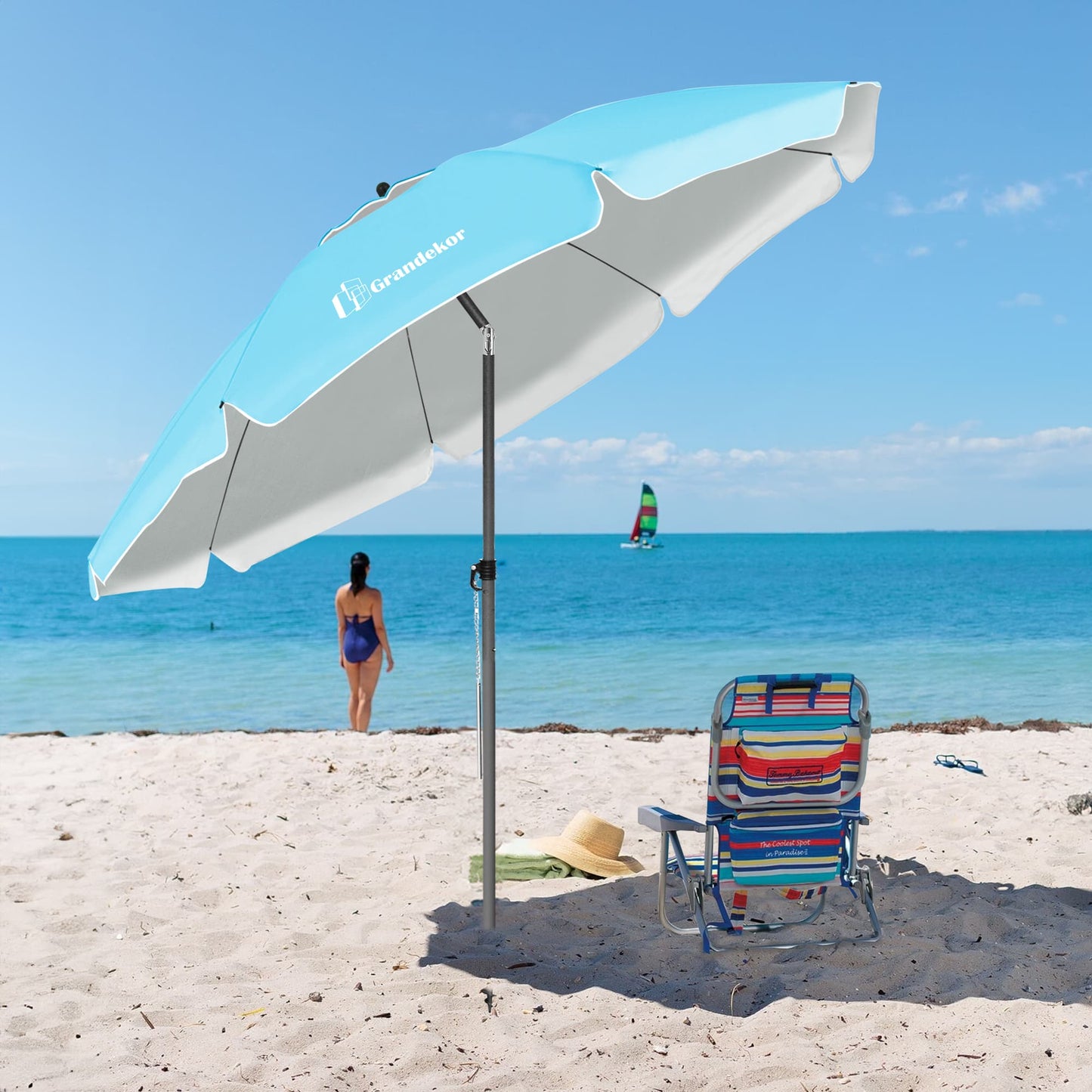 Sonnenschirm für den Strand 200cm mit UV-Schutz verstellbarer Neigungswinkel