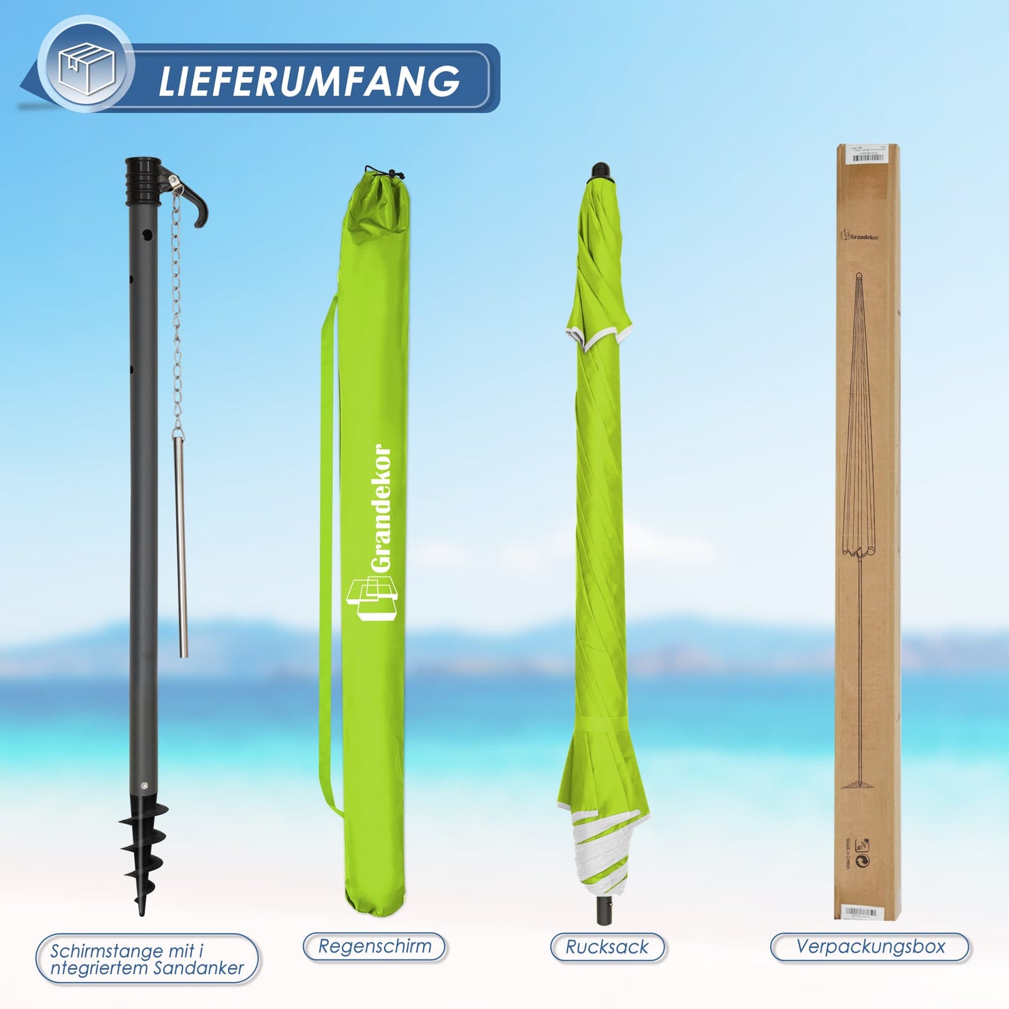 Sonnenschirm für den Strand 200cm mit UV-Schutz verstellbarer Neigungswinkel