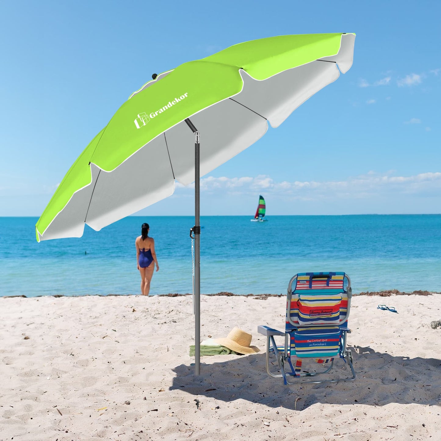 Sonnenschirm für den Strand 200cm mit UV-Schutz verstellbarer Neigungswinkel