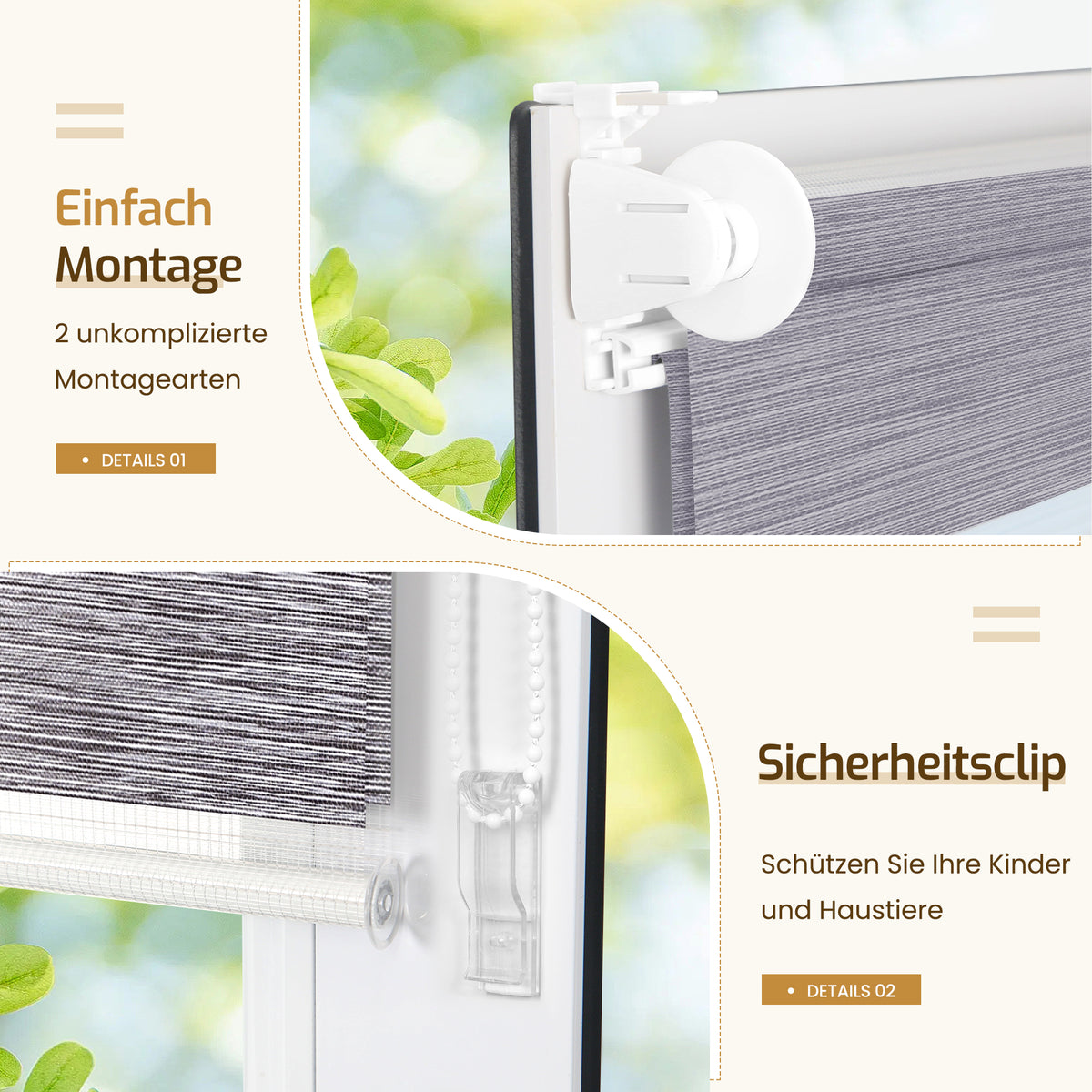 Doppelrollo Duo Rollo Klemmfix ohne Bohren Marmor Grau