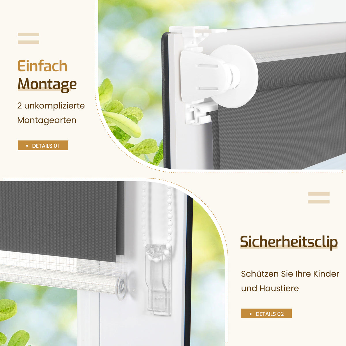 Doppelrollo Duo Rollo Klemmfix ohne Bohren Anthrazit