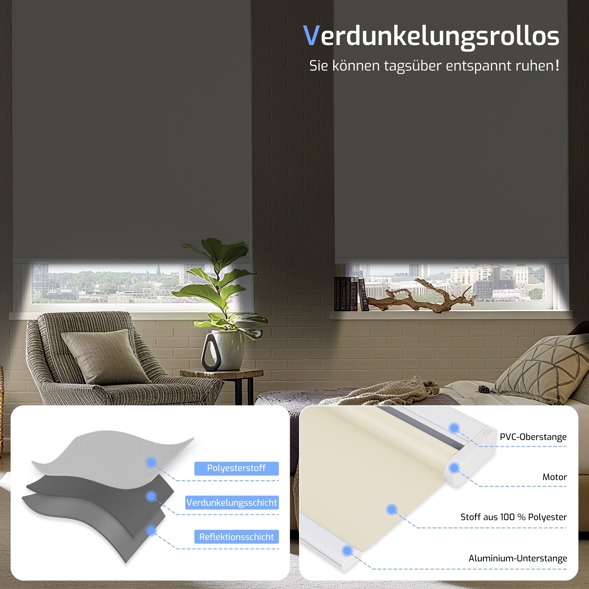 M100 Elektrisch | Verdunkelung | Batterie | Rollo | Creme | Standardgröße