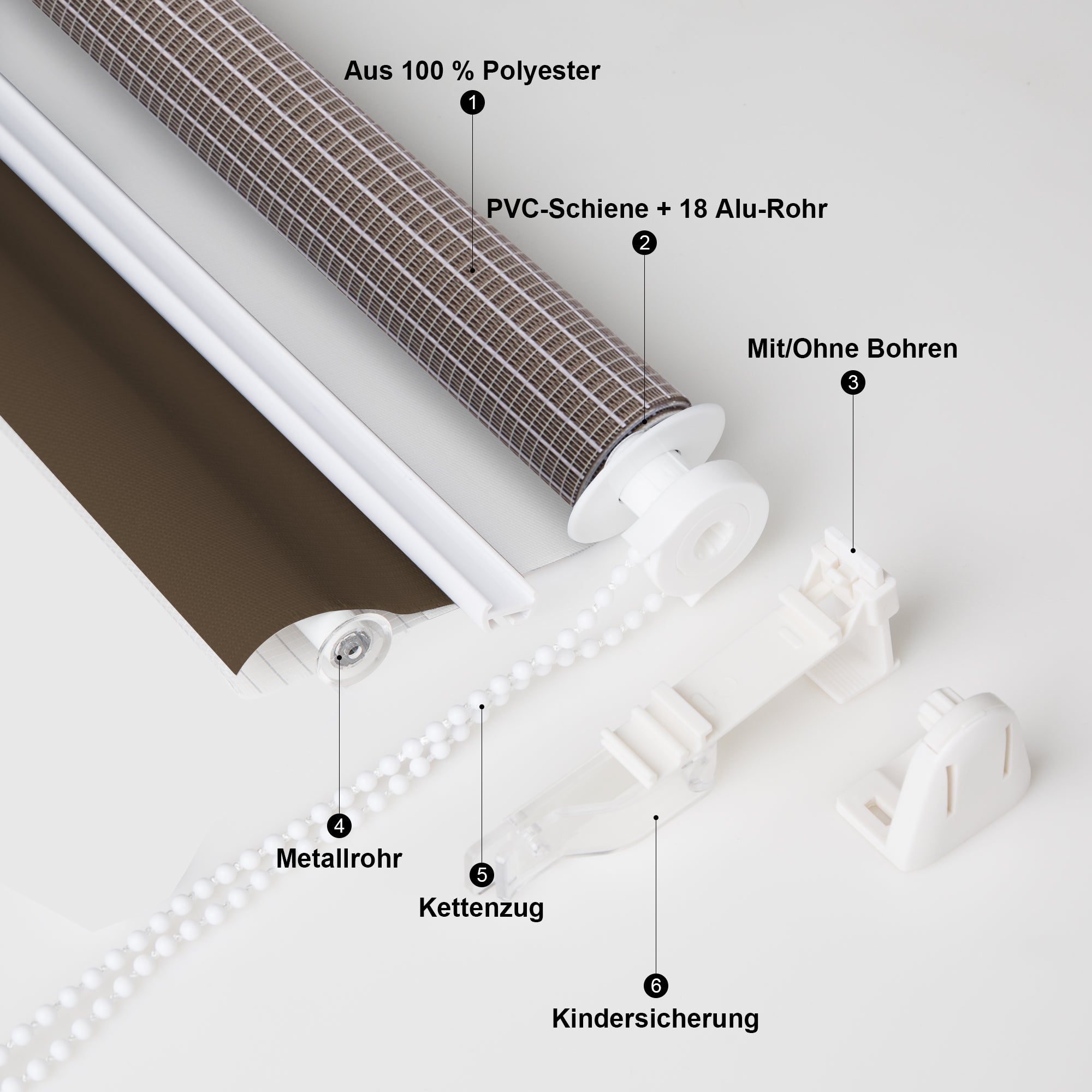 Doppelrollo Duo Rollo Klemmfix ohne Bohren Weiß Beige Braun