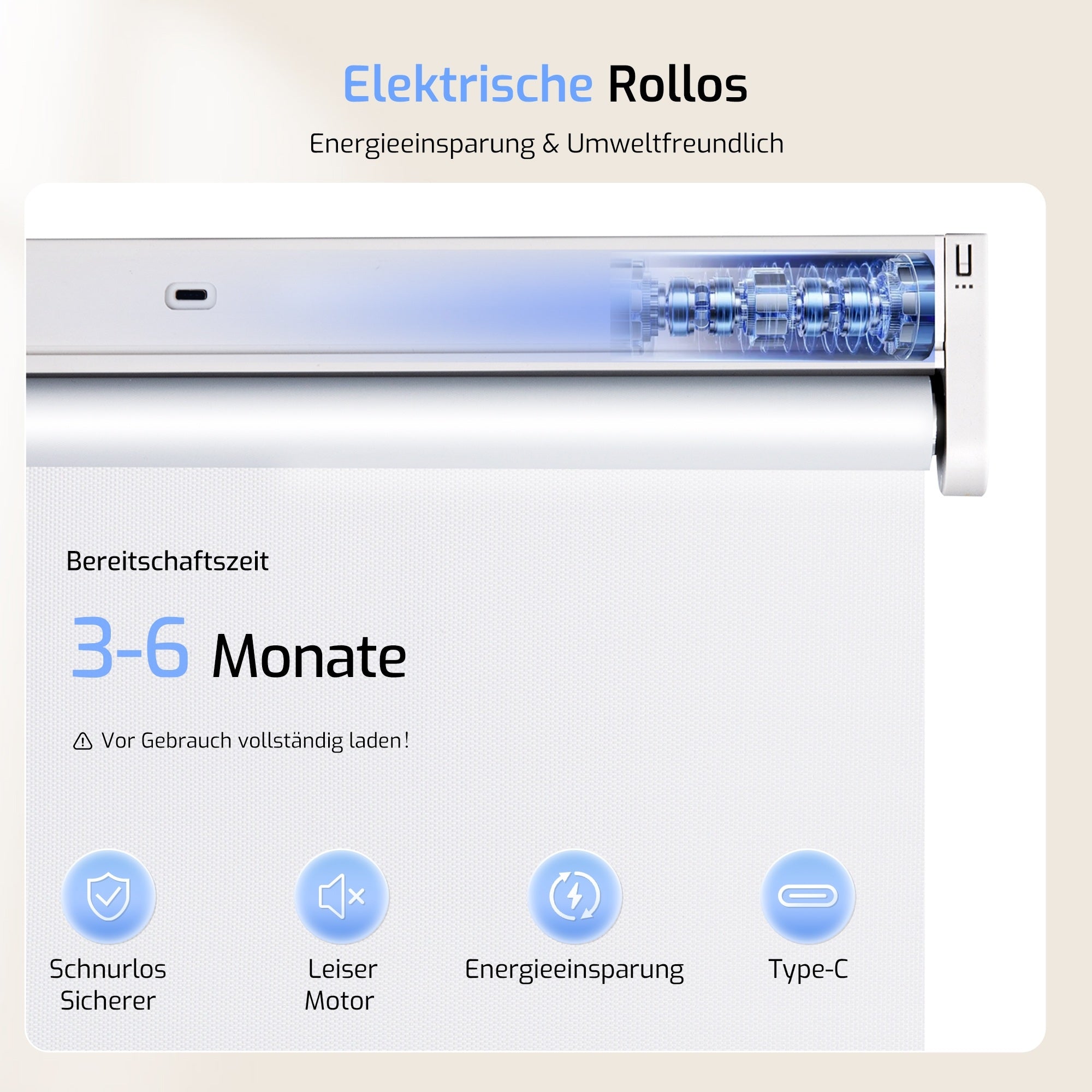 M130 Elektrisch | Verdunkelung | Klemmfix | Akku | Rollo | Standardgröße
