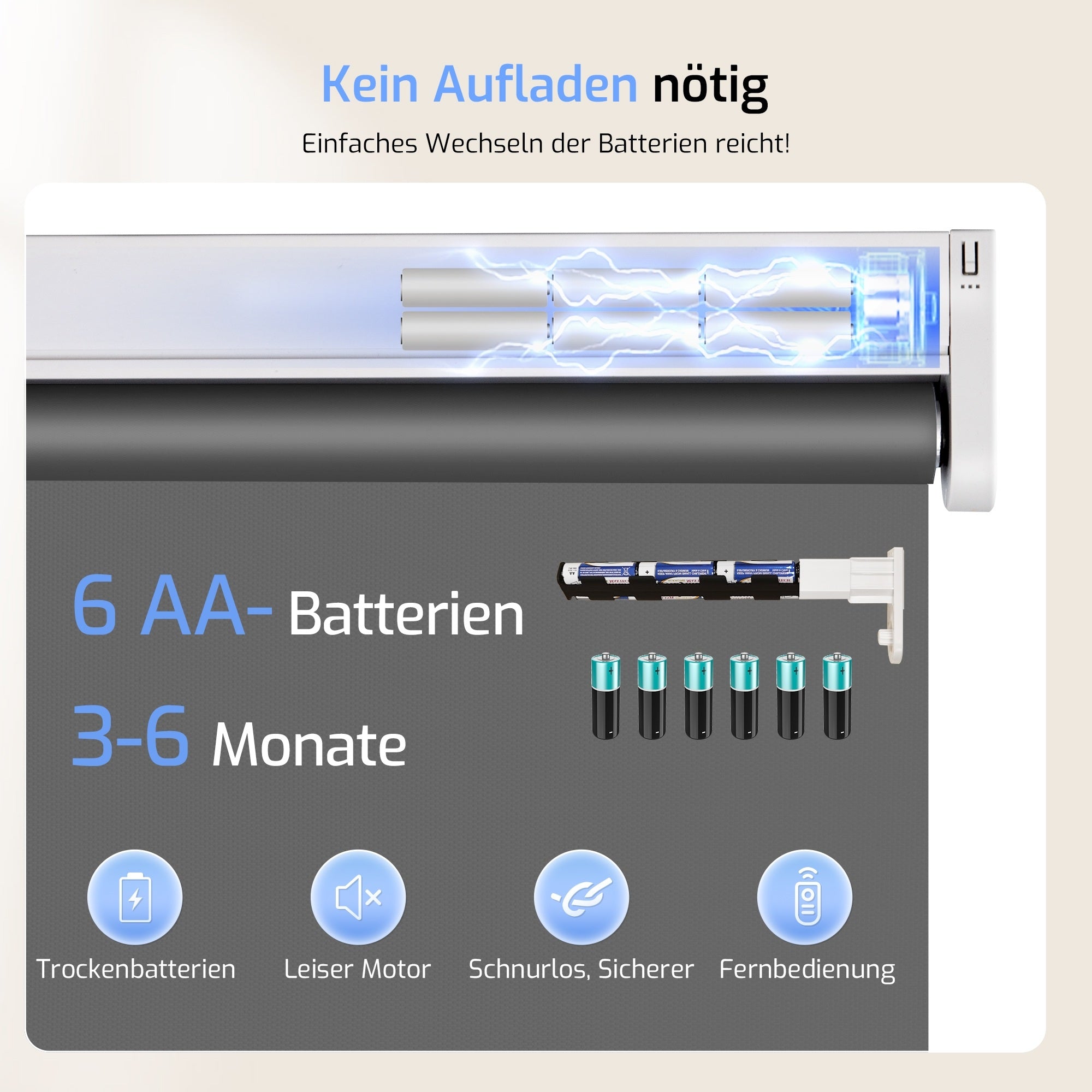 M100 Elektrisch | Verdunkelung | Batterie | Rollo | Dunkelgrau | Standardgröße