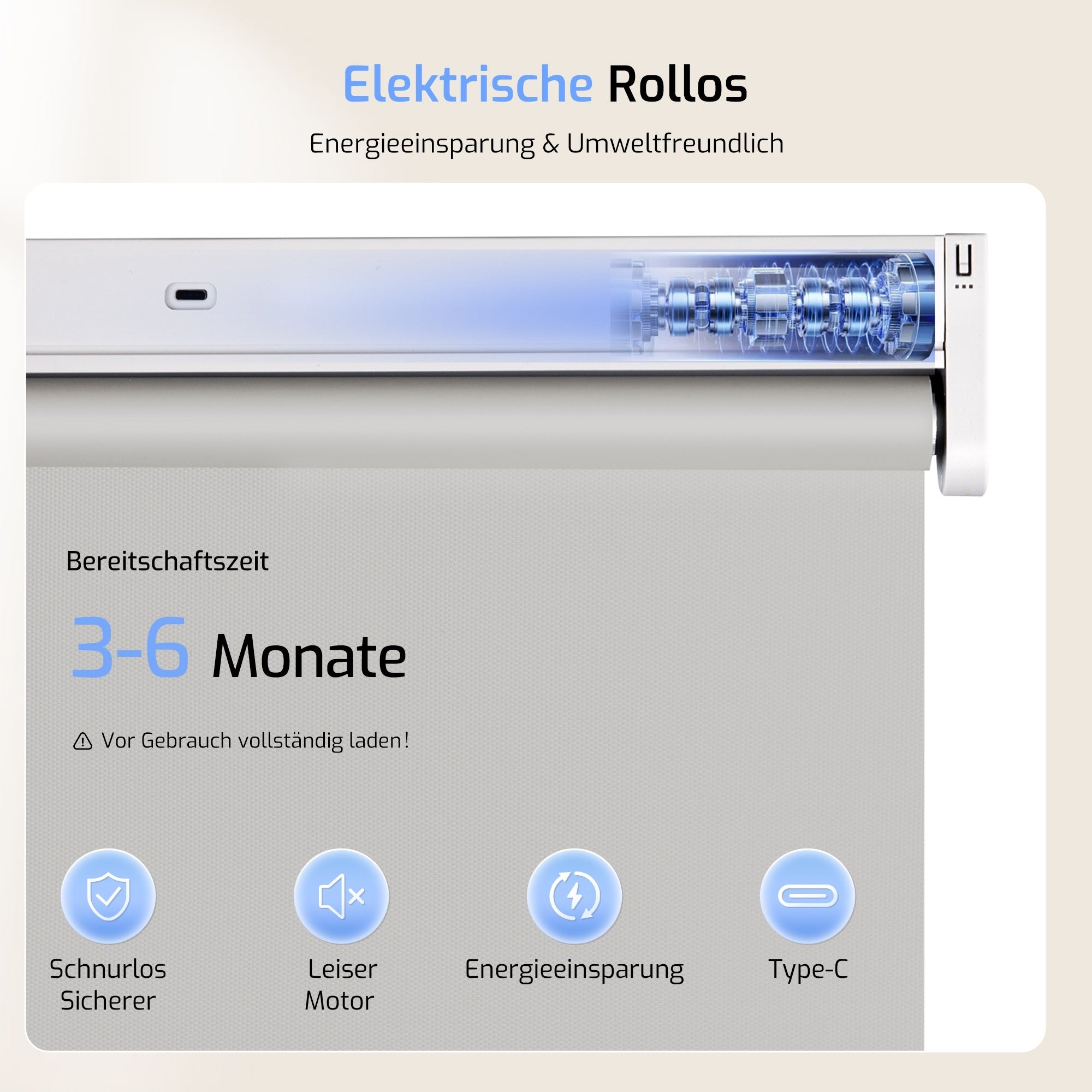 M130 Elektrisch | Verdunkelung | Klemmfix | Akku | Rollo | Standardgröße