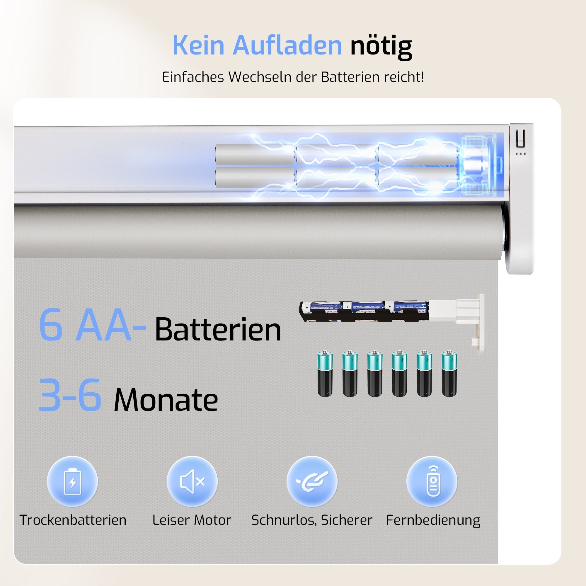 M100 Elektrisch | Verdunkelung | Batterie | Rollo | Grau | Standardgröße