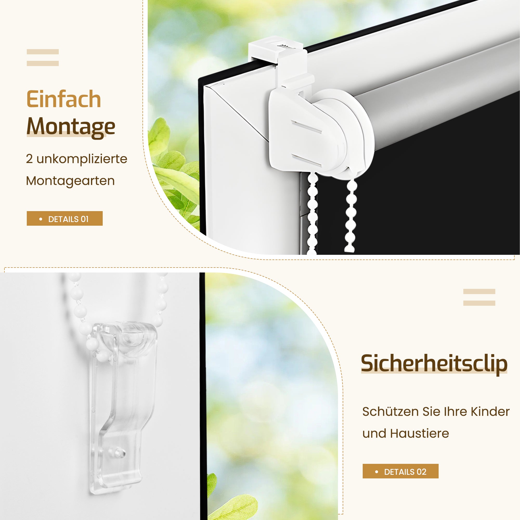 Verdunkelungsrollo Klemmfix Thermorollo ohne Bohren Schwarz
