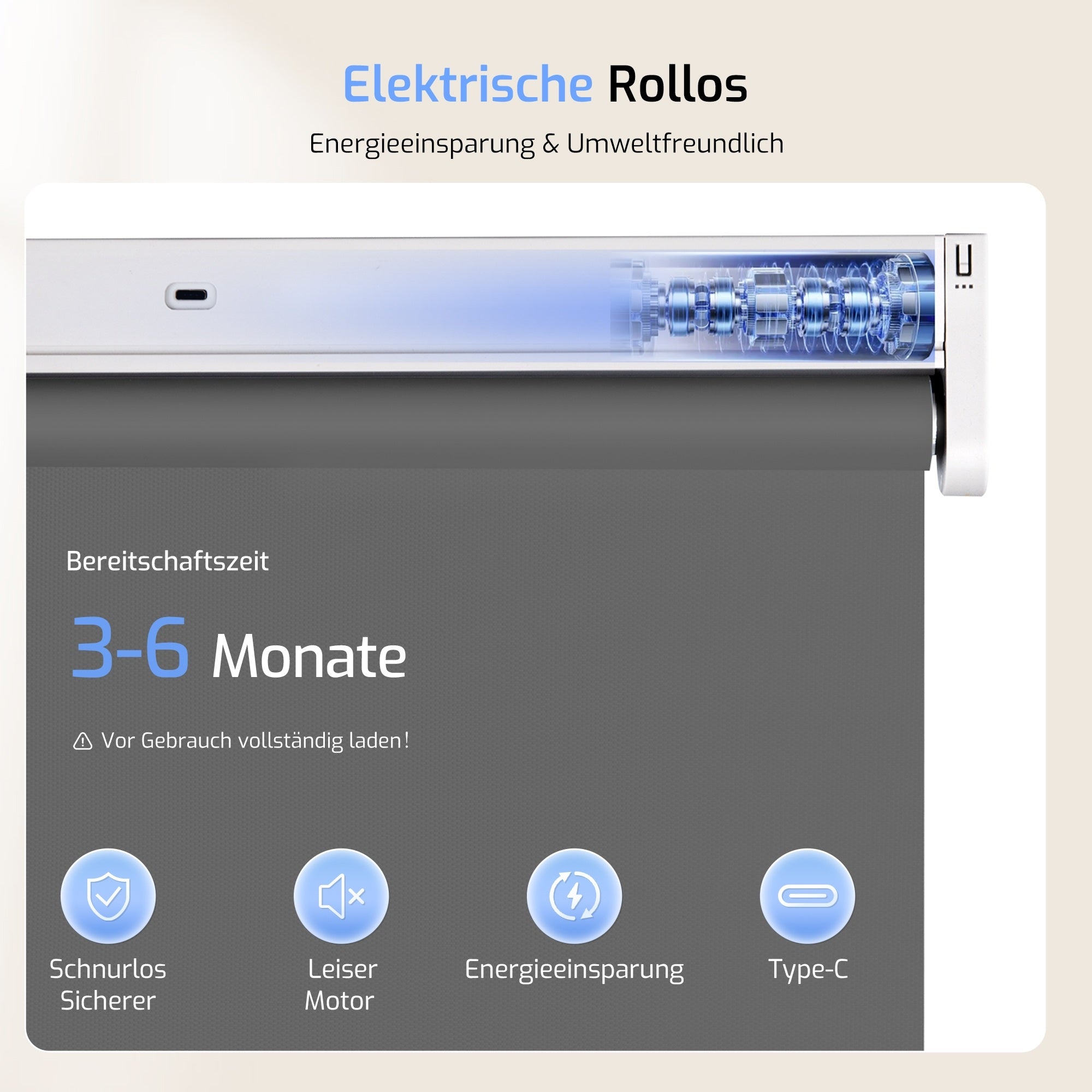 M130 Elektrisch | Verdunkelung | Klemmfix | Akku | Rollo | Standardgröße